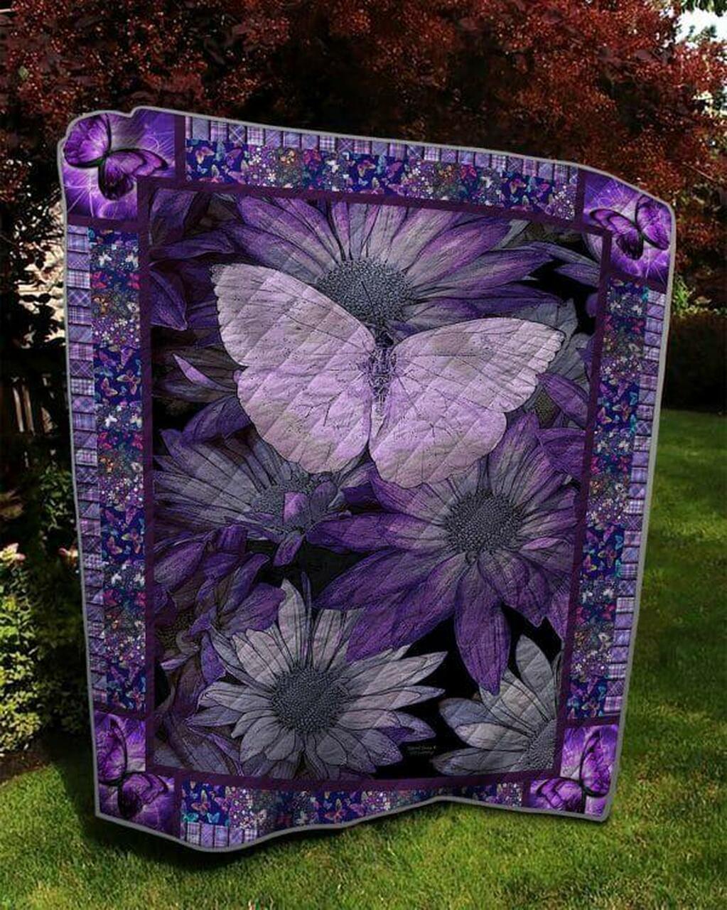 Purpunflower Butterf Quilt Blanket Quilt