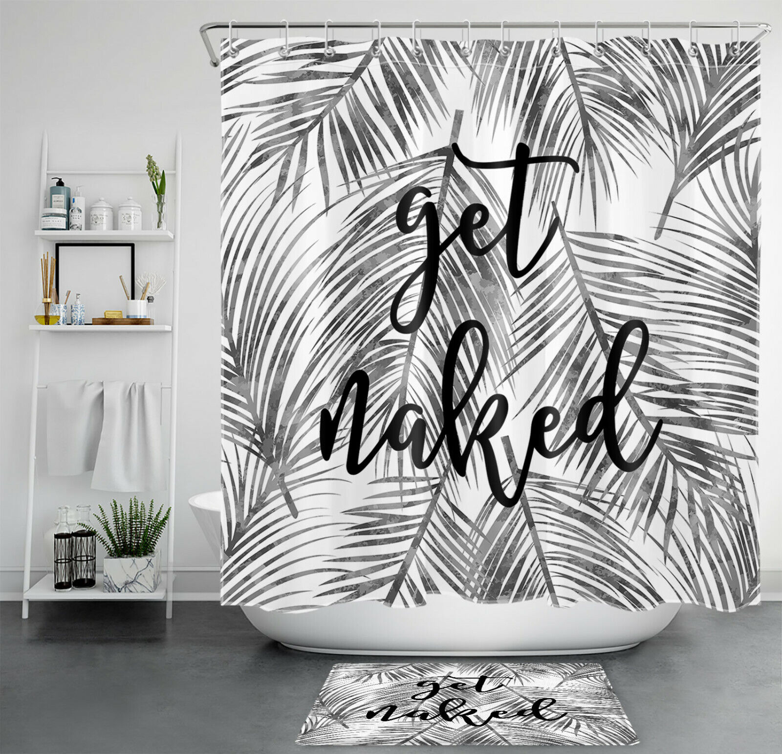 Palm Leaf Tropical Plant Shower Curtain Botanical Bathroom Accessory