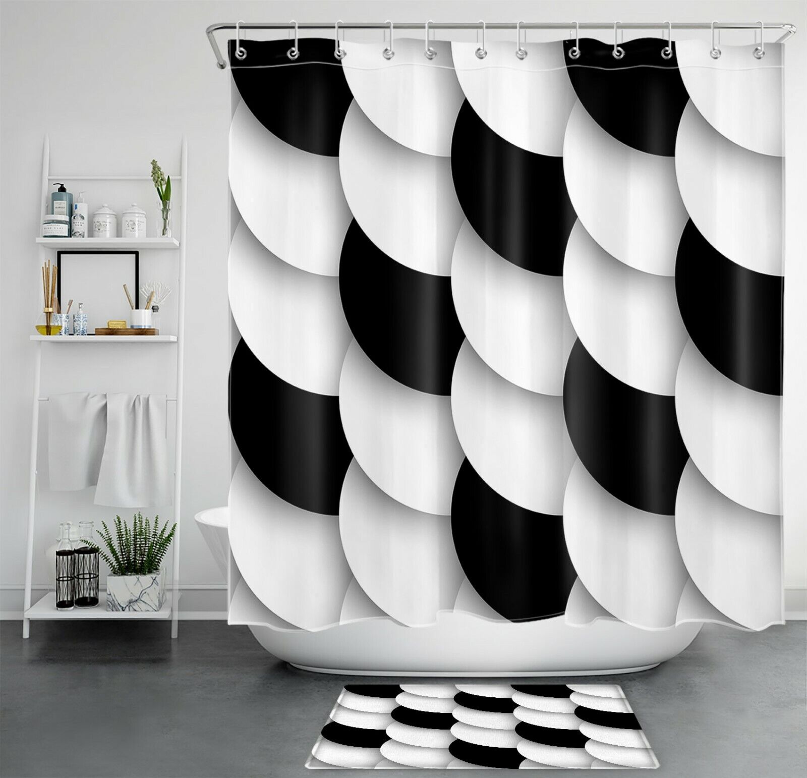 Geometric Shower Curtain Black And White Art Bathroom Decor