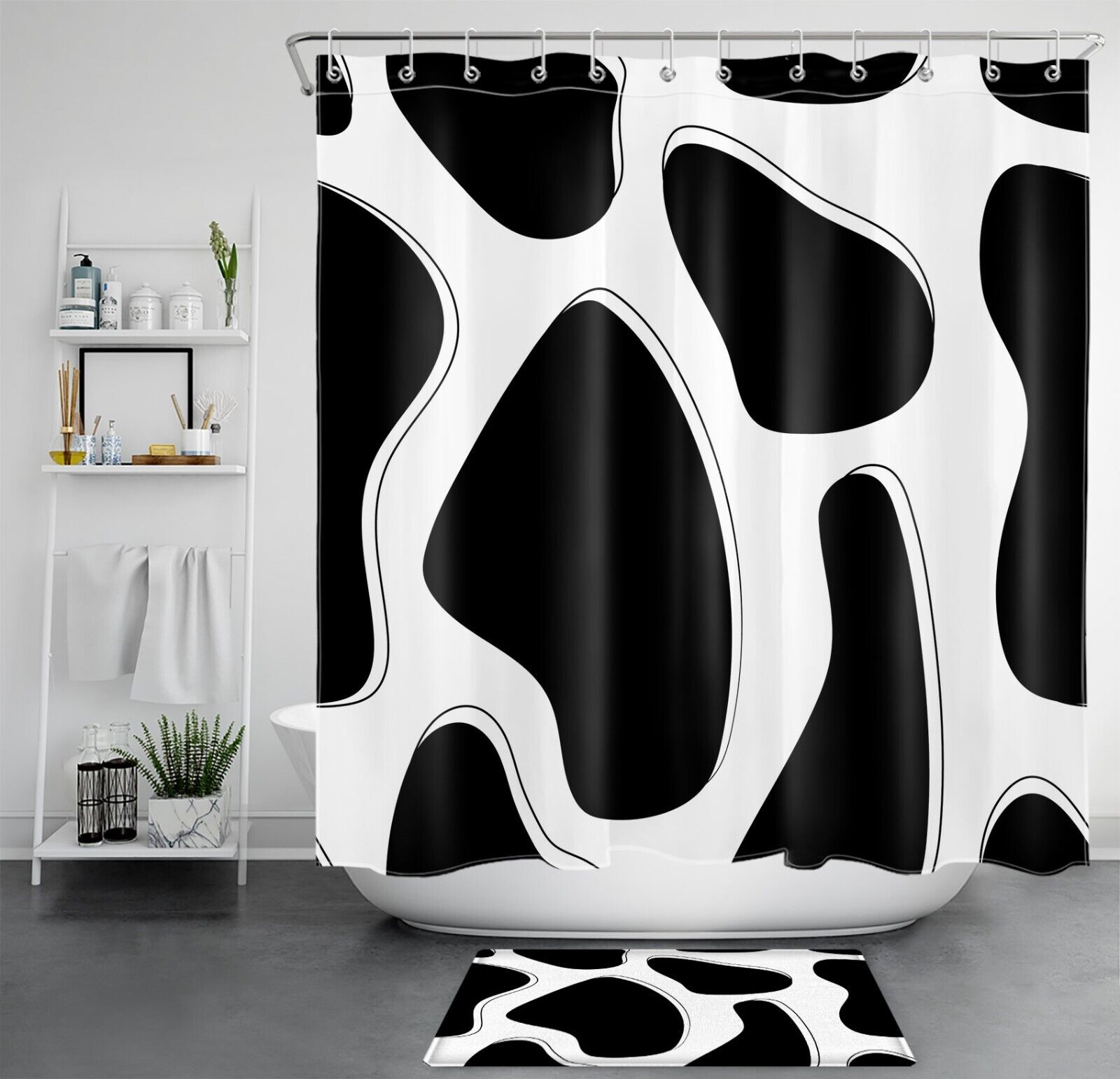 Cute Cow Print Shower Curtain Abstract Art Bathroom Accessory
