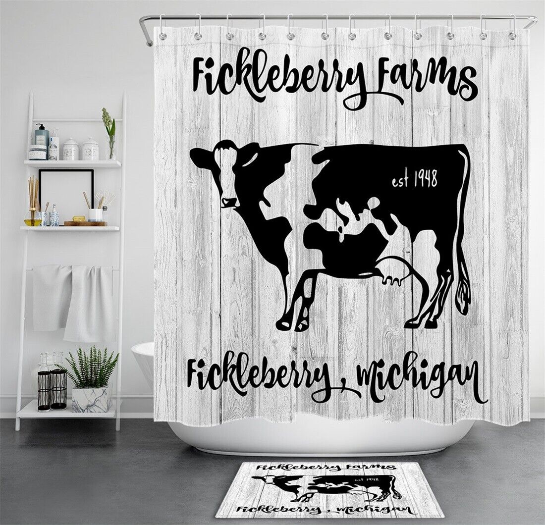Cow Farm Animal Wood Plank Shower Curtain Rustic Bathroom Decor