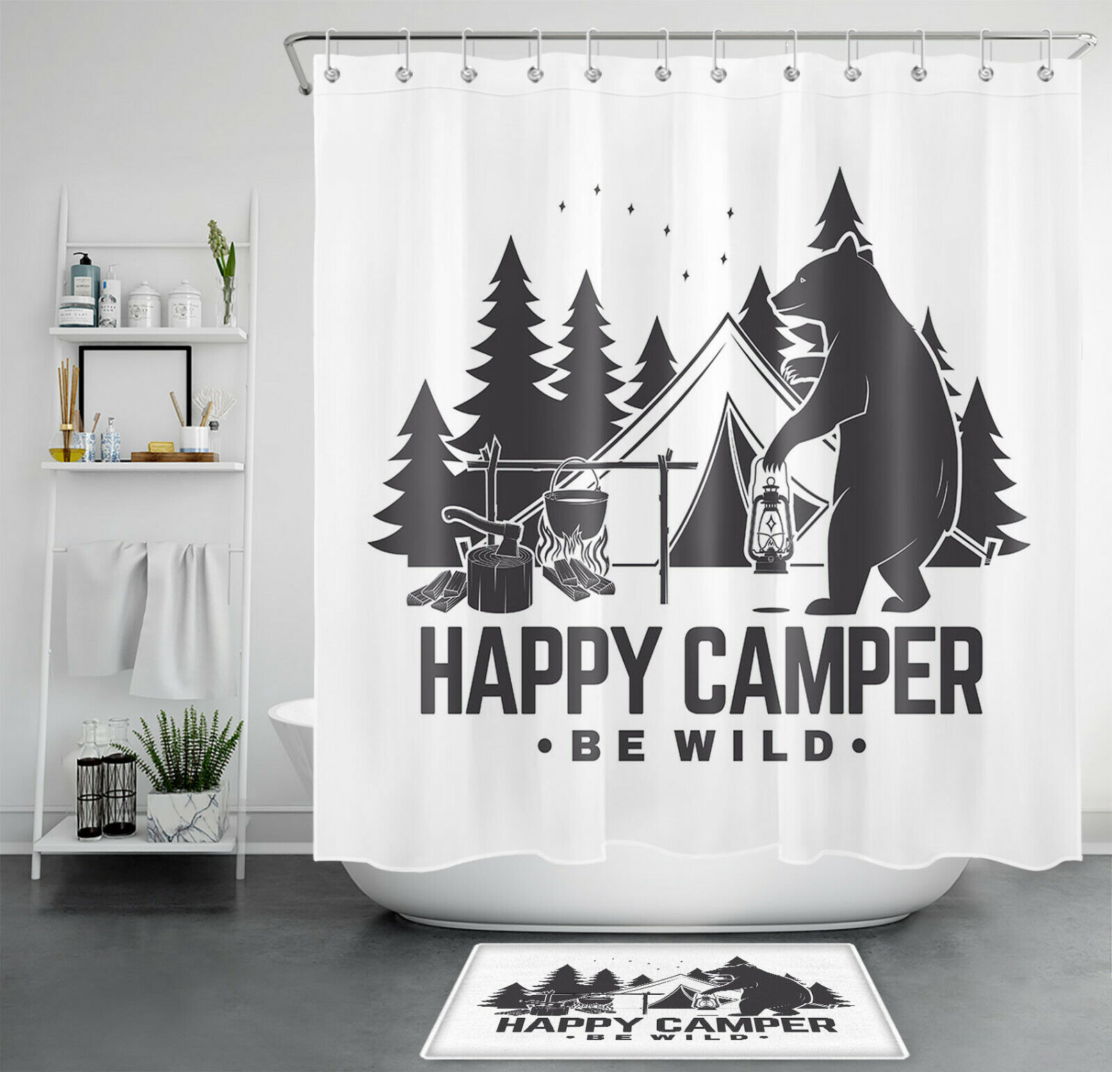 Forest Wildlife Picnic Tent Bear Shower Curtain Outdoor Bathroom Decor