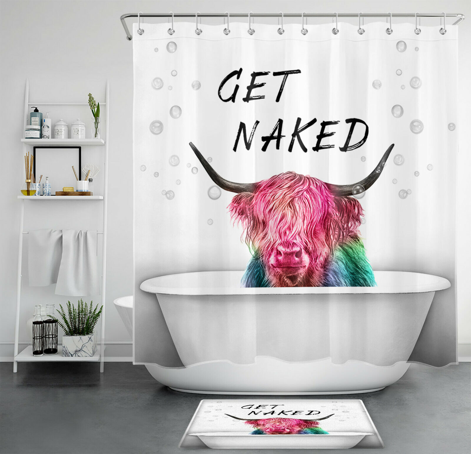 Highland Cow Funny Animal Shower Curtain Bathroom Design
