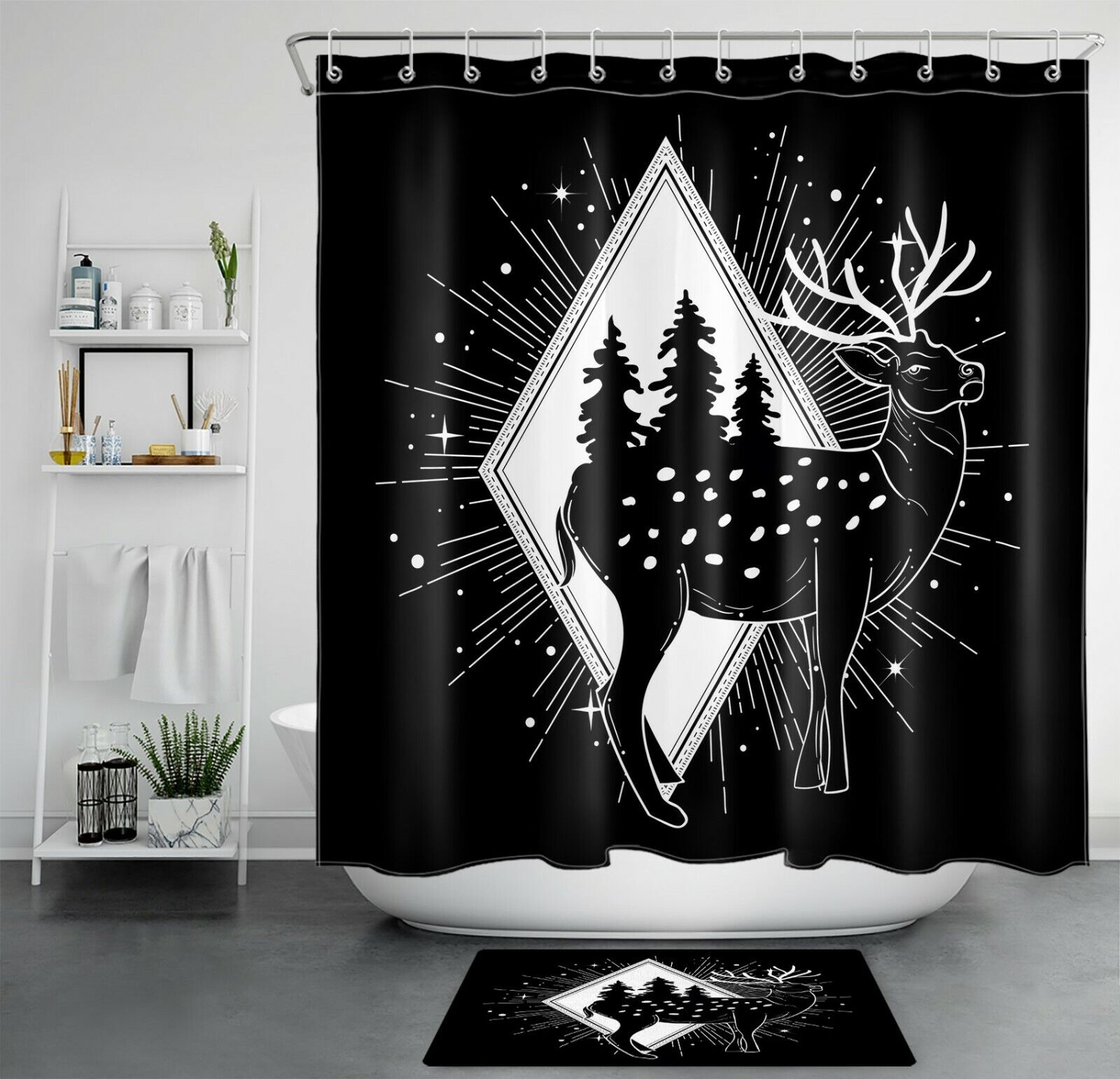 Forest Elk Shower Curtain Bohemian Bathroom Decor
