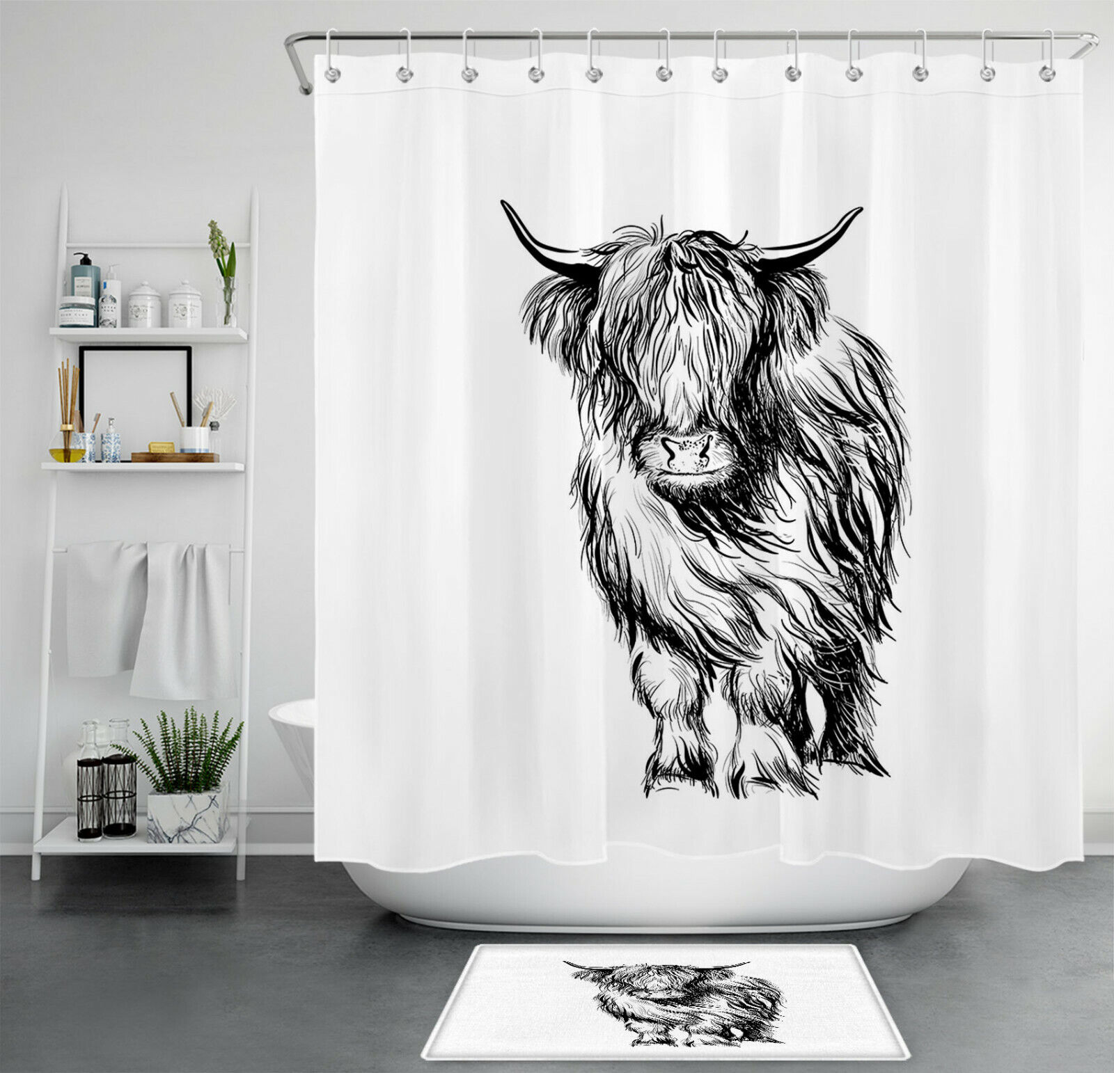 Highland Cow Funny Animal Shower Curtain Bathroom Decor
