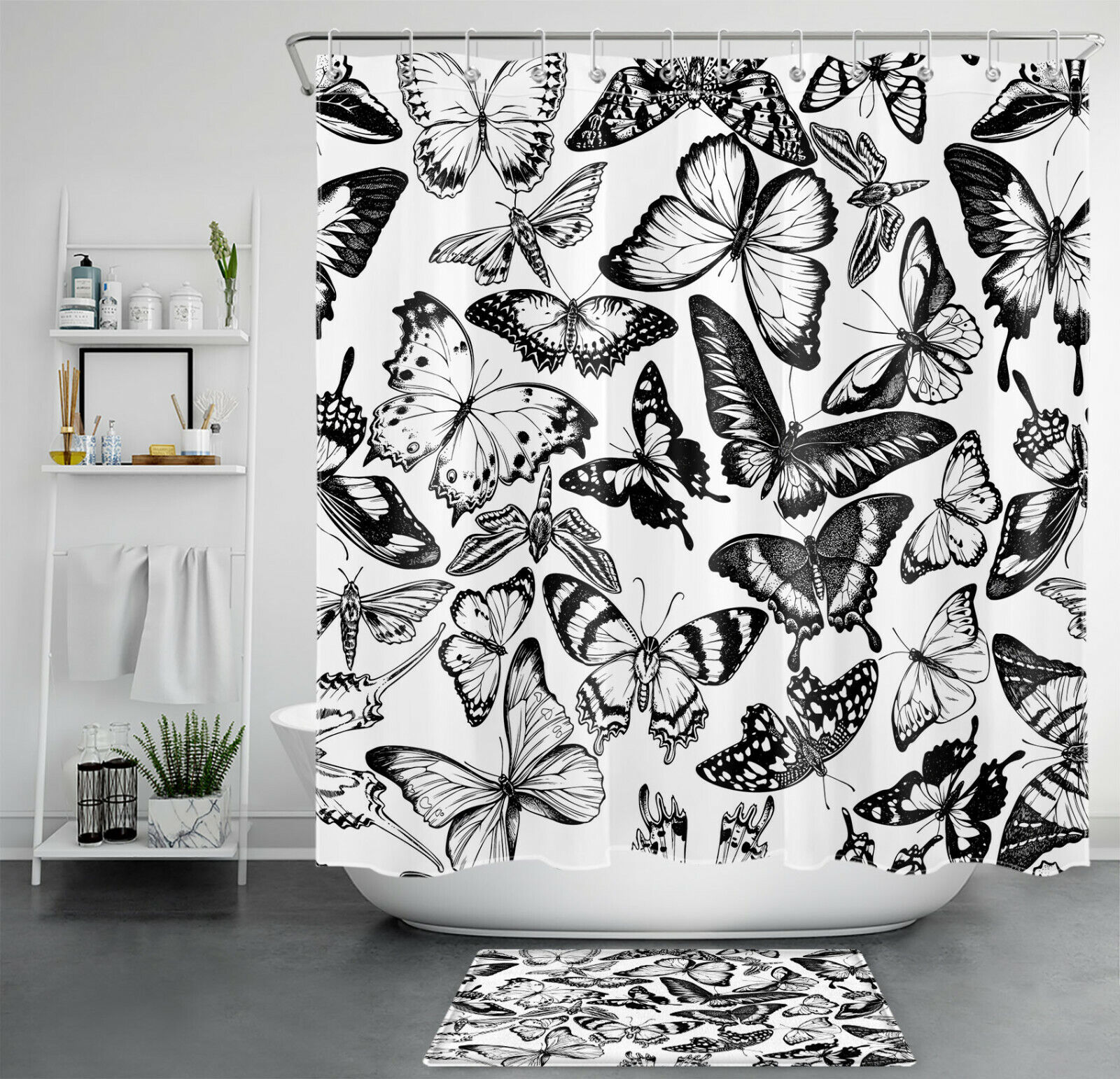 Retro Black And White Butterfly Shower Curtain Retro Bathroom Decor