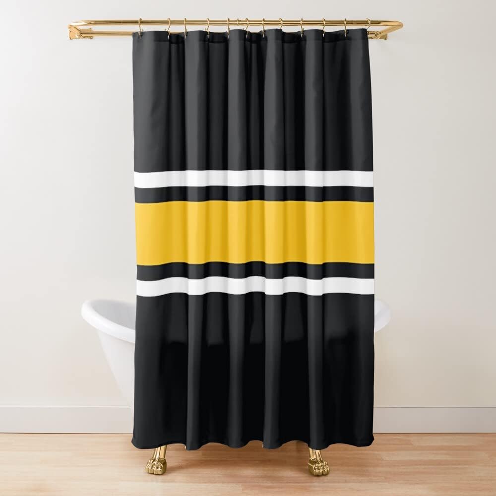 Bold Black And Yellow Power Stripe Shower Curtain Modern Bathtub Decor