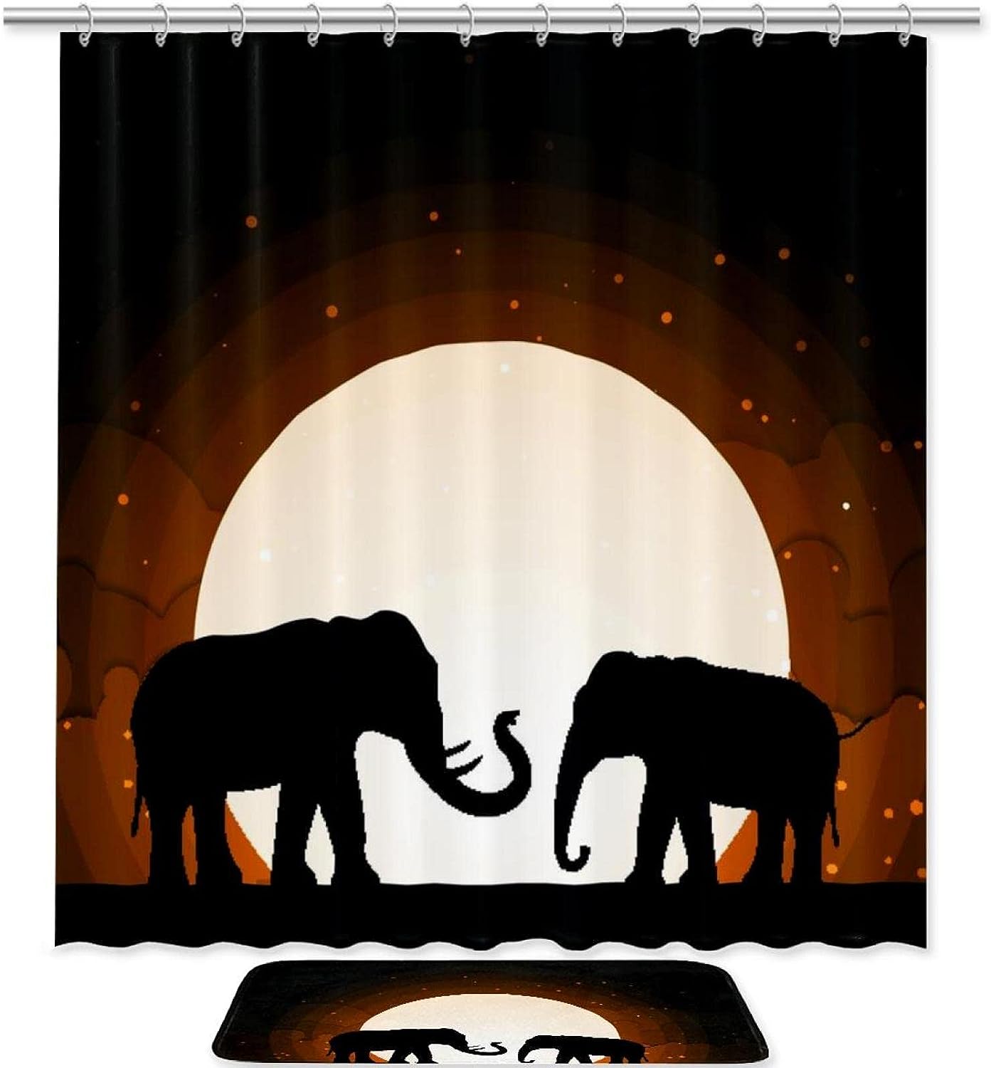 Elephant Shadow Under Moon Shower Curtain Serene Bathroom Decor