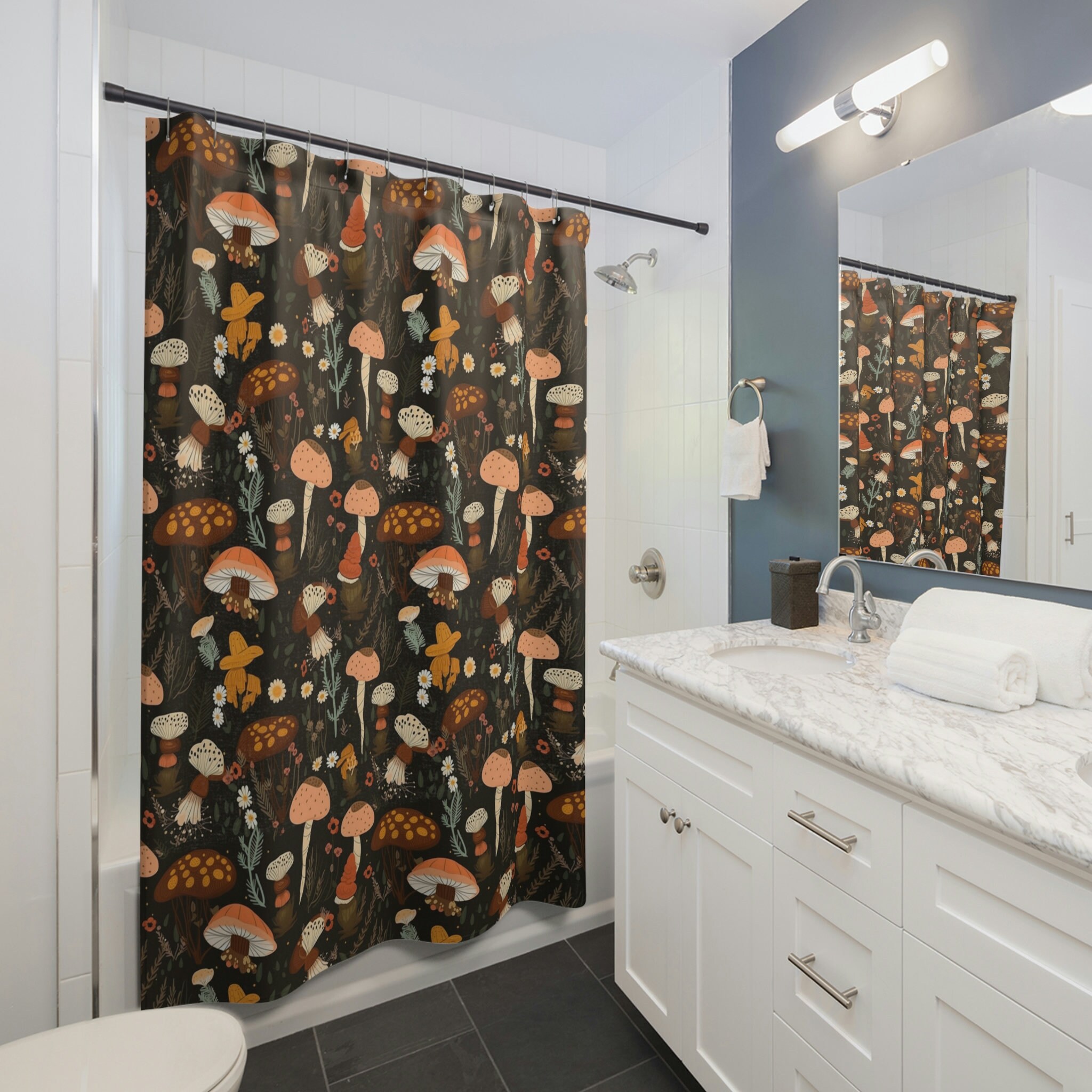 Spring Cottagecore Mushroom Shower Curtain Gift For Bathroom