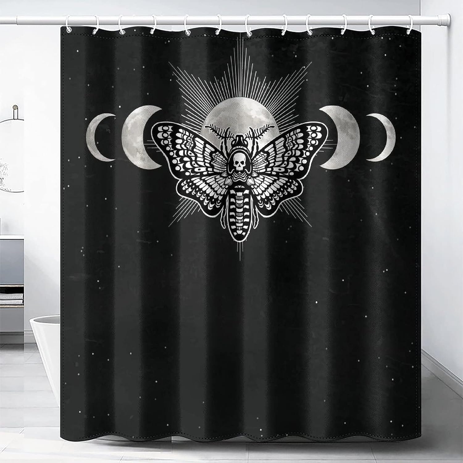 Fantasy Gothic Black Moth Shower Curtain For Unique And Aesthetic Bathroom Decor