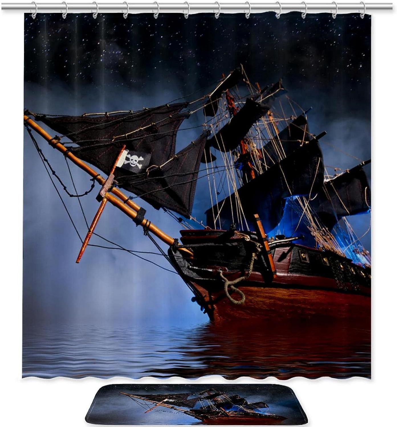 Pirate Ship Black Shower Curtain For Nautical And Adventure-Themed Bathroom Decor