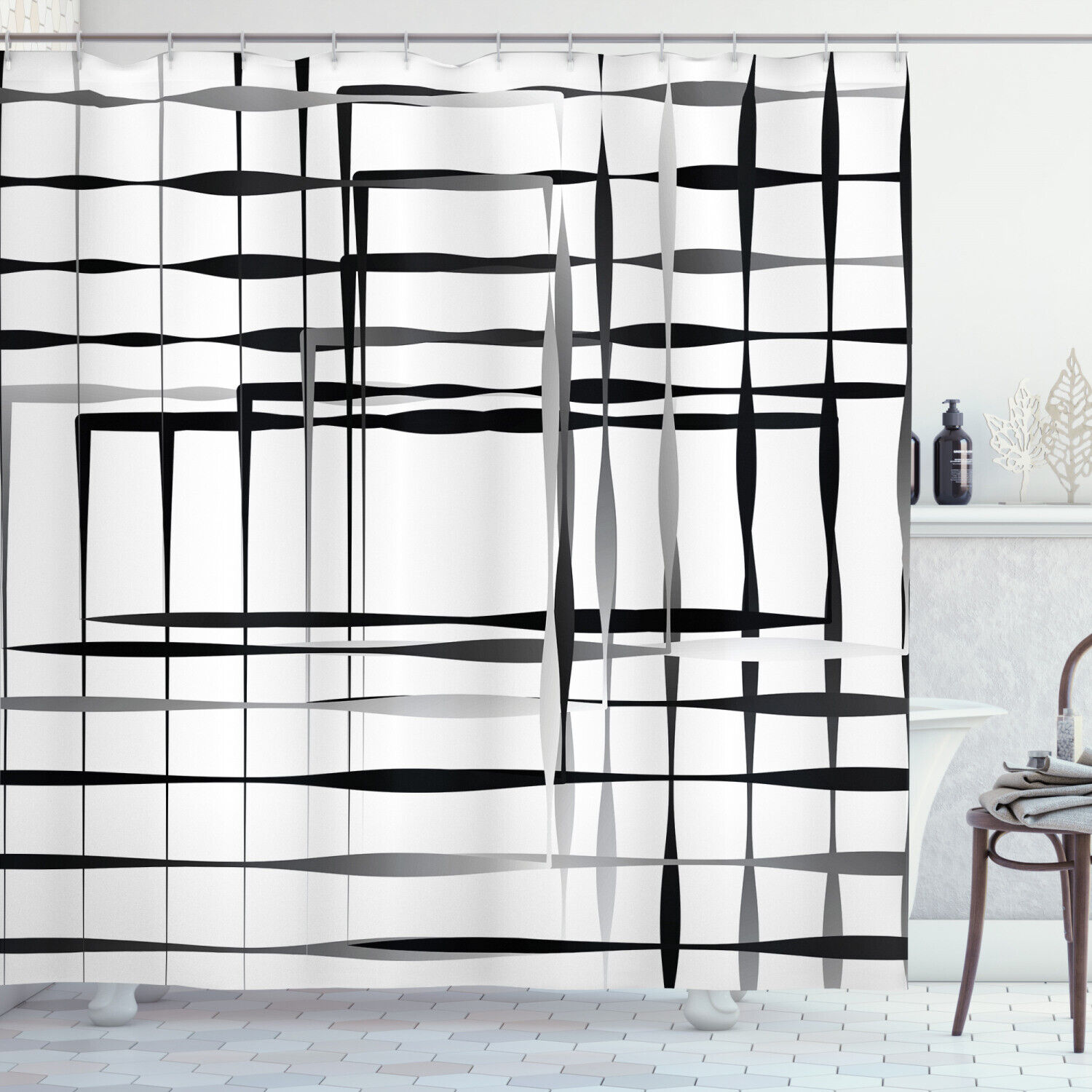 Geometric Art Black Shower Curtain For Contemporary And Abstract Bathroom Decor