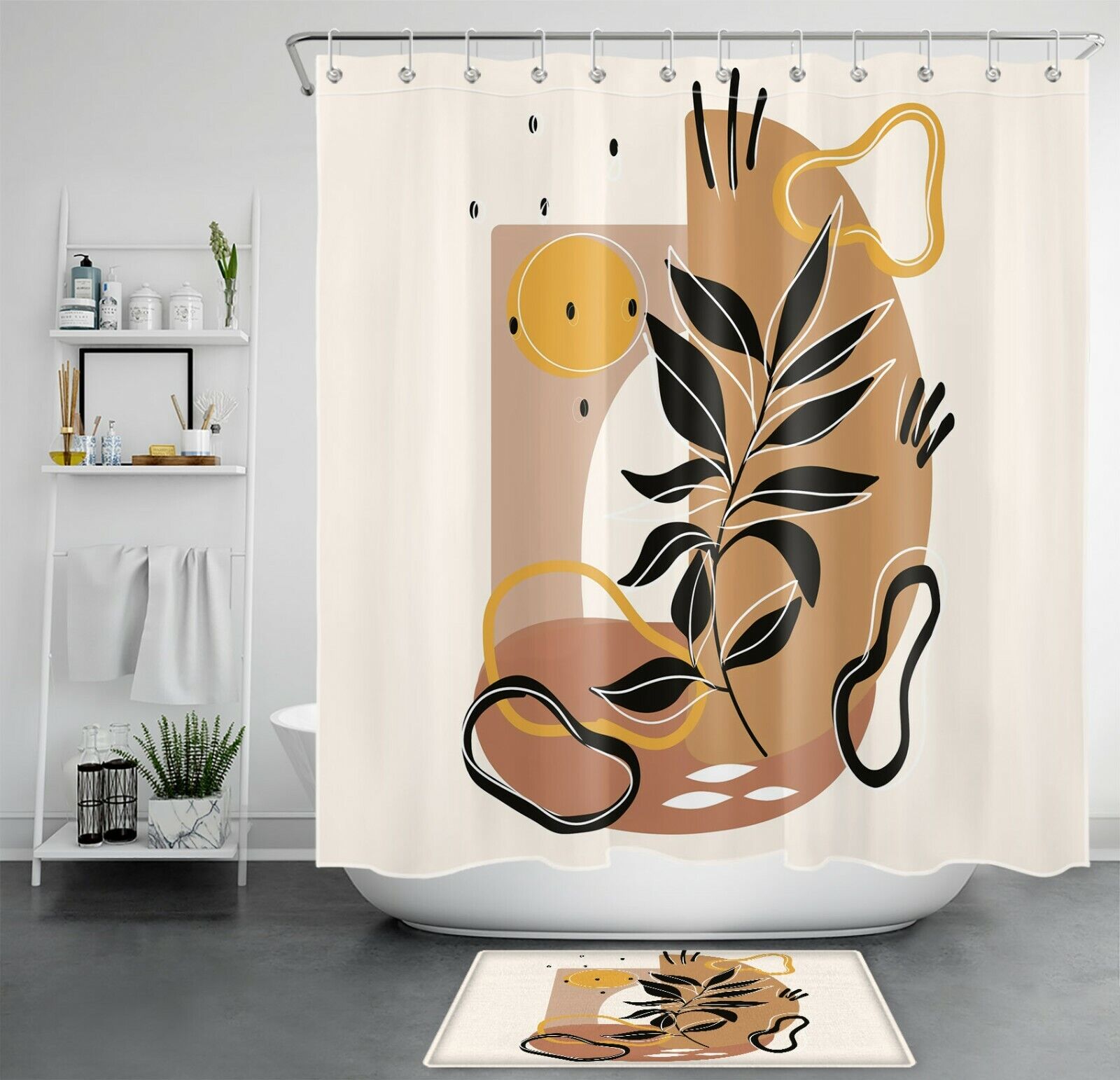 Geometric Black Leaf Shower Curtain For Modern And Abstract Bathroom Decor