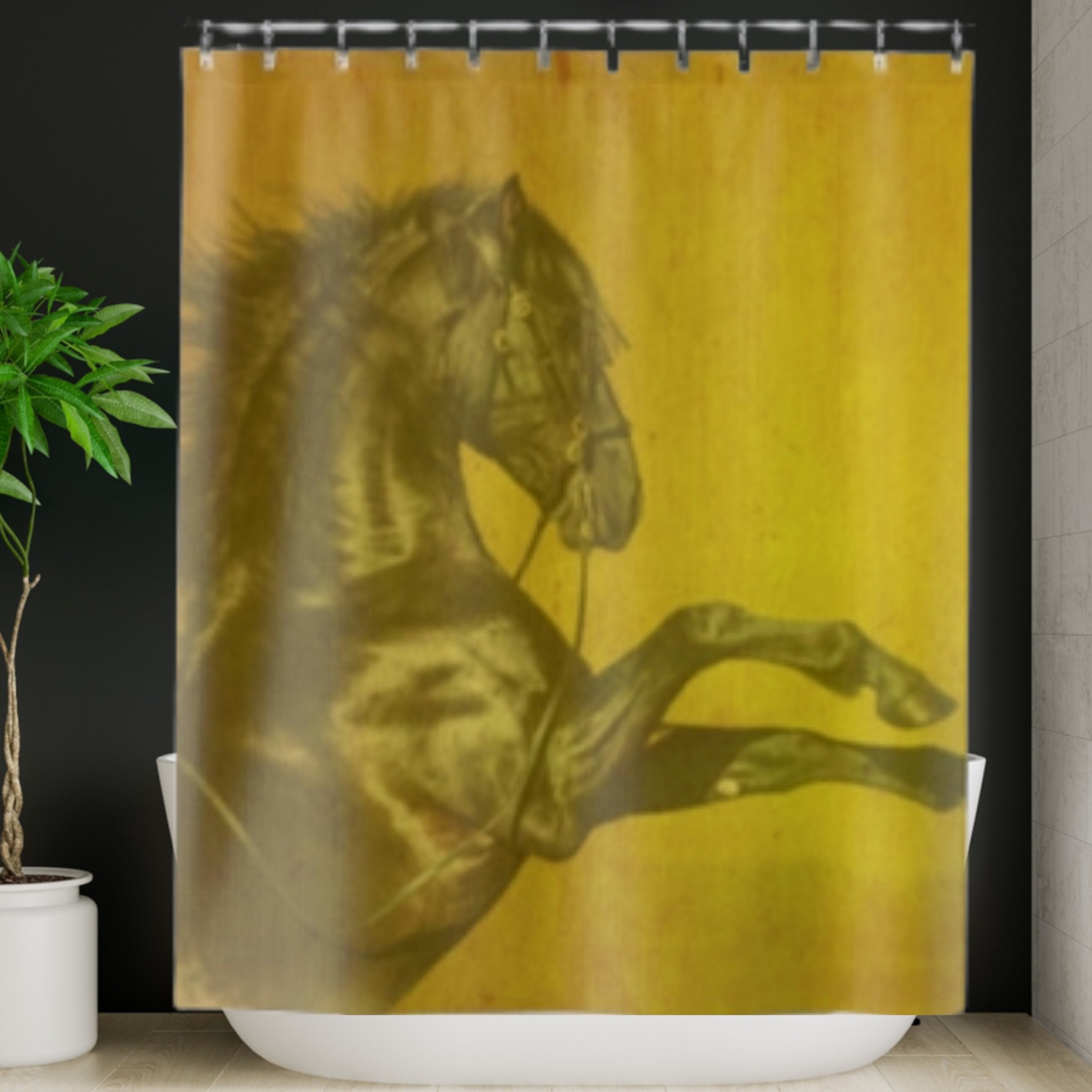 Golden Haze Black Horse Shower Curtain For Rustic And Country Bathroom Decor