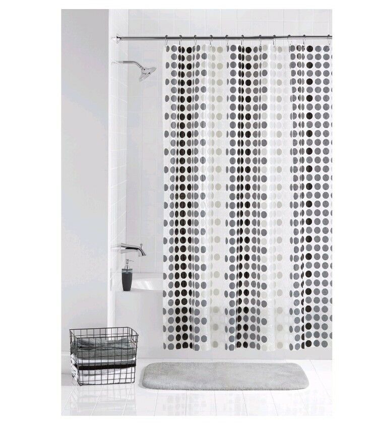 Geometric Black Gray Shower Curtain Set With 13-Piece Hooks For Modern Bathroom Decor