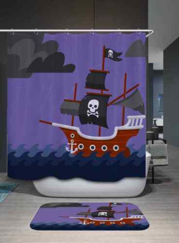 Pirate Ships 3D Black Shower Curtain For Bathroom Decor