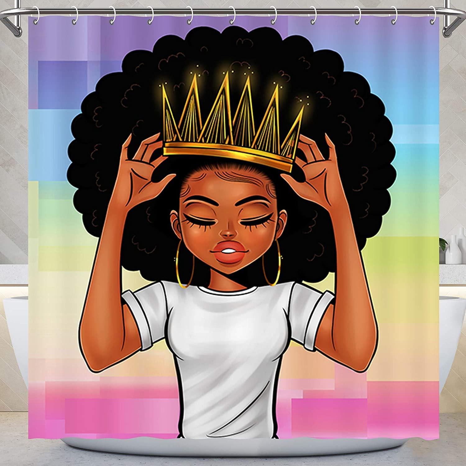 Crown-Wearing African American Women Black Girl Shower Curtain For Regal Bathroom Decor