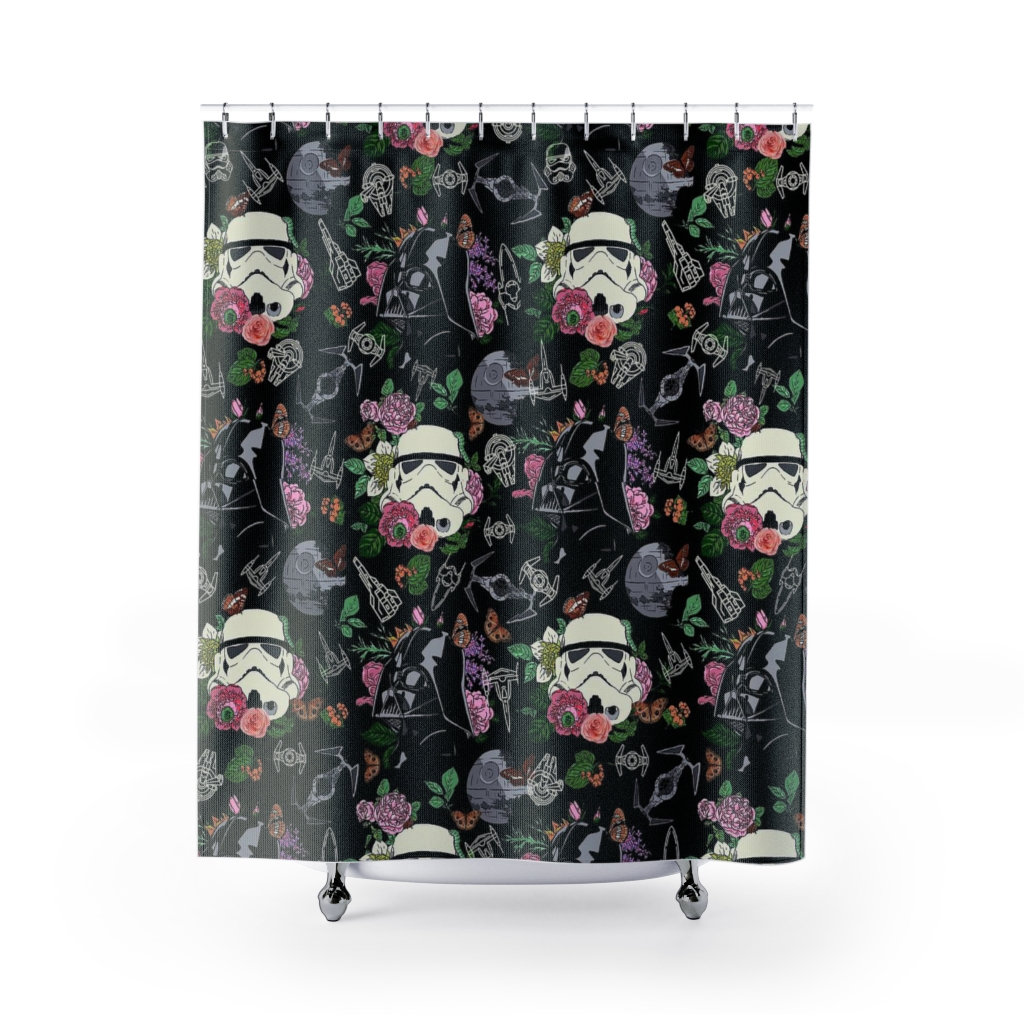Star Wars Black Floral Shower Curtain For Dark Side Home And Bathroom Decor