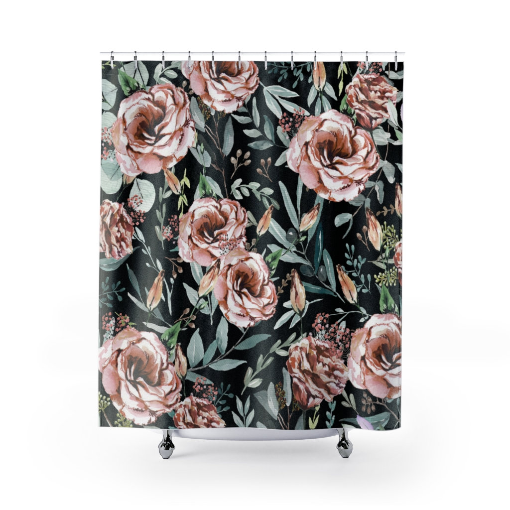 Floral Pink Eucalyptus Shower Curtain With Watercolor Leaves For Home Bathroom Decor