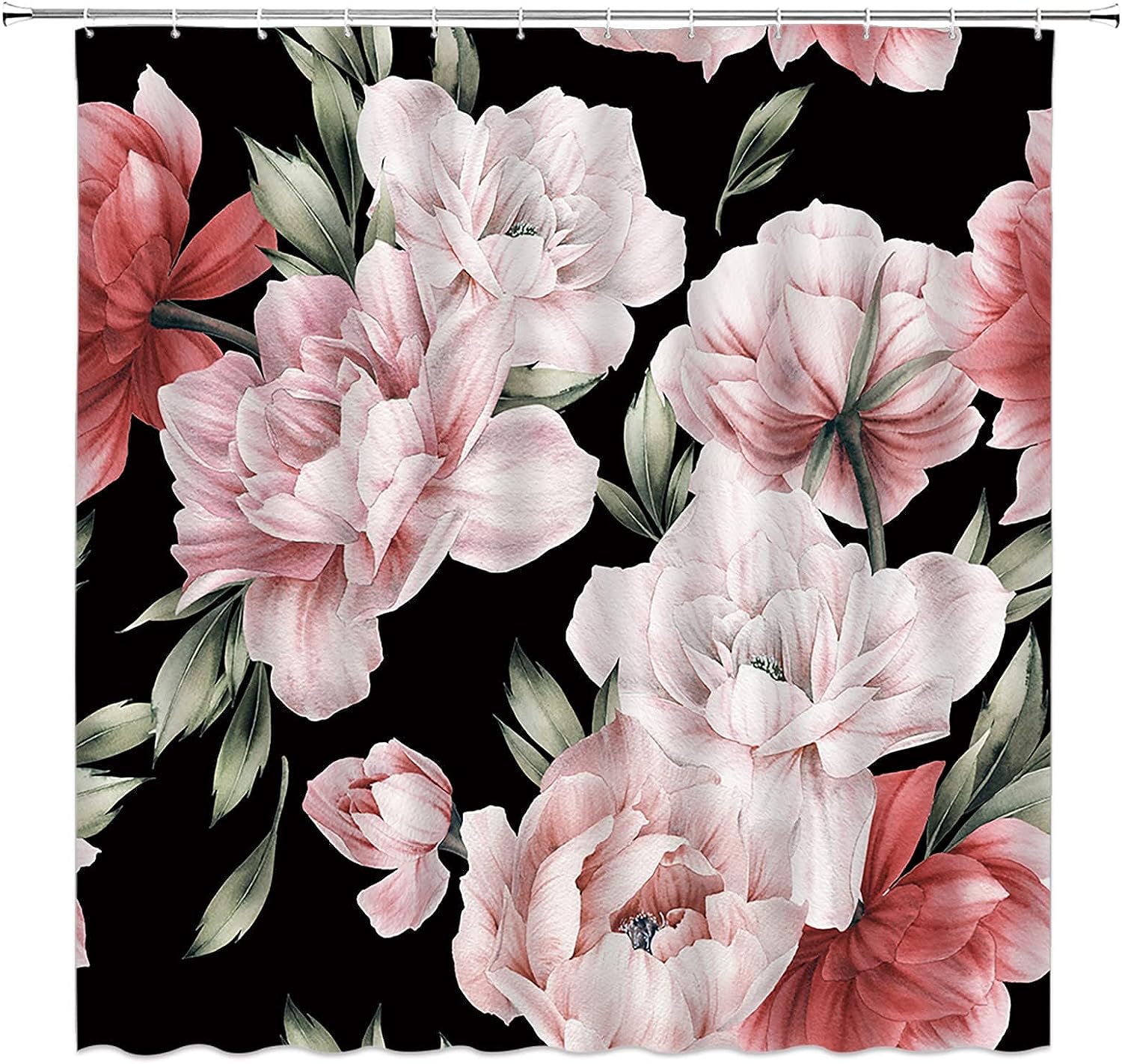 Rustic Vintage Black Floral Shower Curtain With Blossom And Leaves For Nature-Themed Bathroom