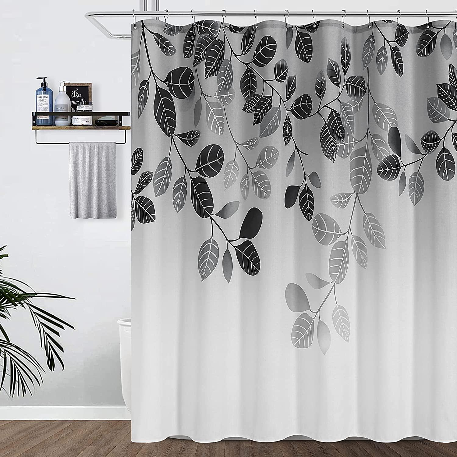 Floral Black Eucalyptus Shower Curtain For Spring Bathroom Decor