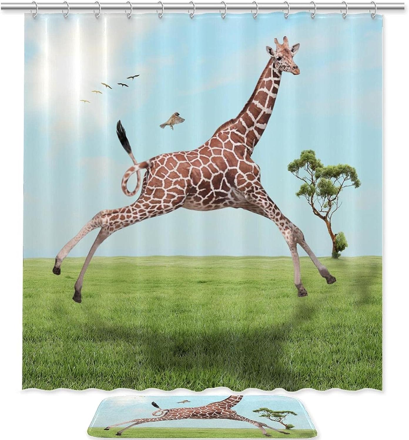 Happy Giraffe Shower Curtain With Microfiber Accents Animal Themed Bathroom Decor