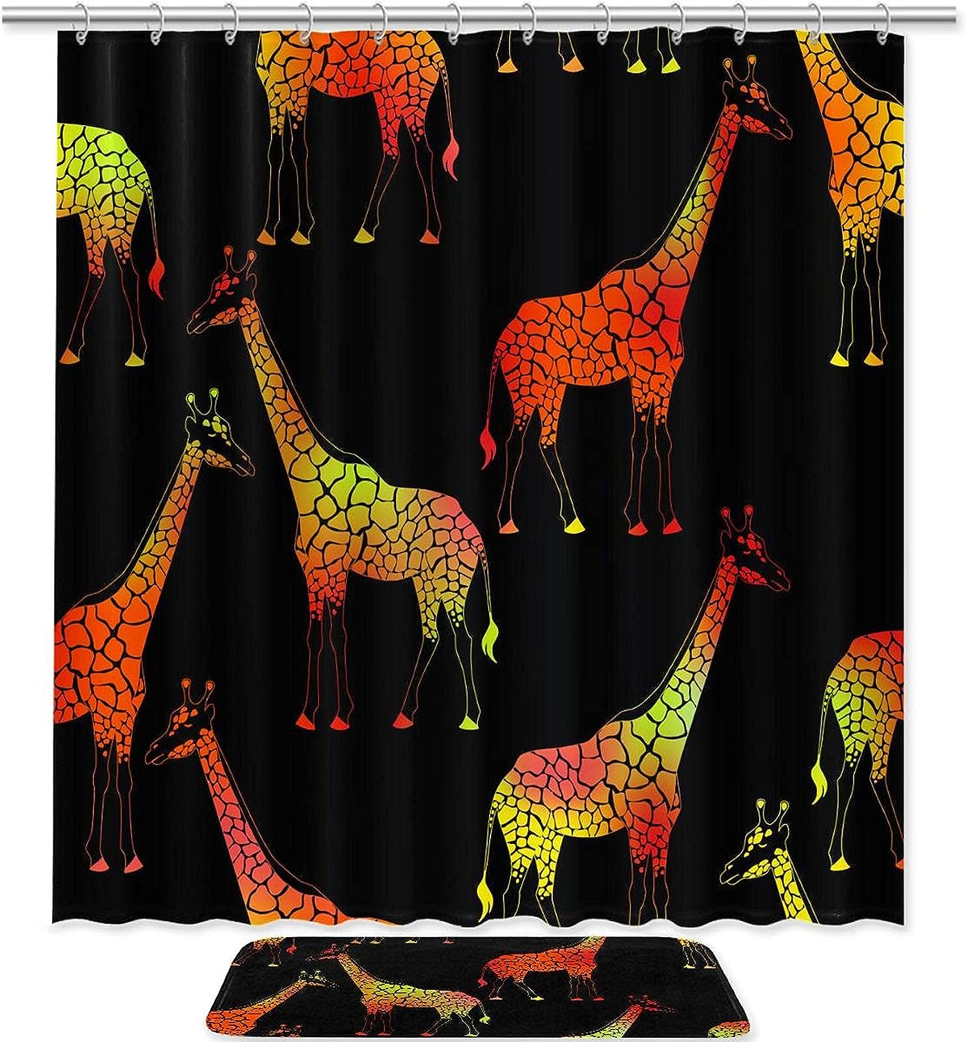Orange Yellow Giraffes Pattern Shower Curtain With Microfiber Accents Animal Themed Bathroom Decor