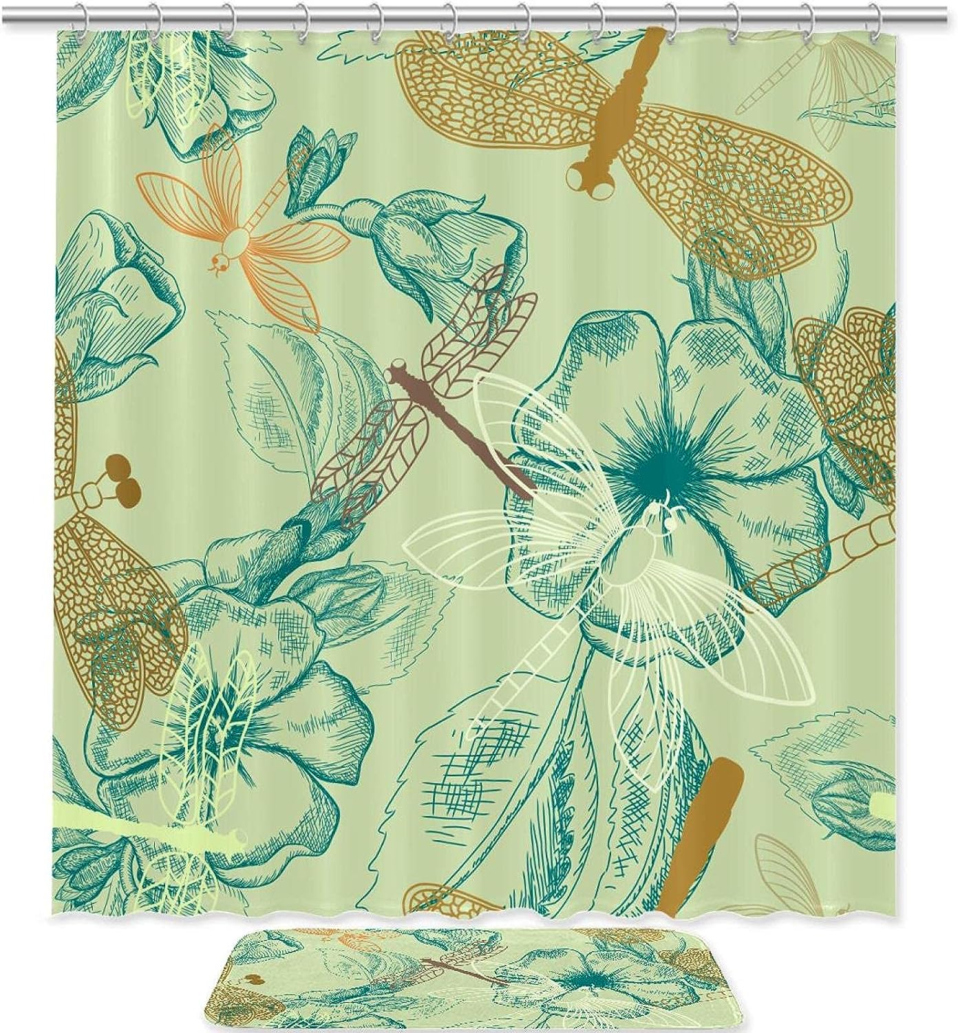 Natural Flowers And Dragonfly Shower Curtain With Microfiber Accents Natural Bathroom Decor