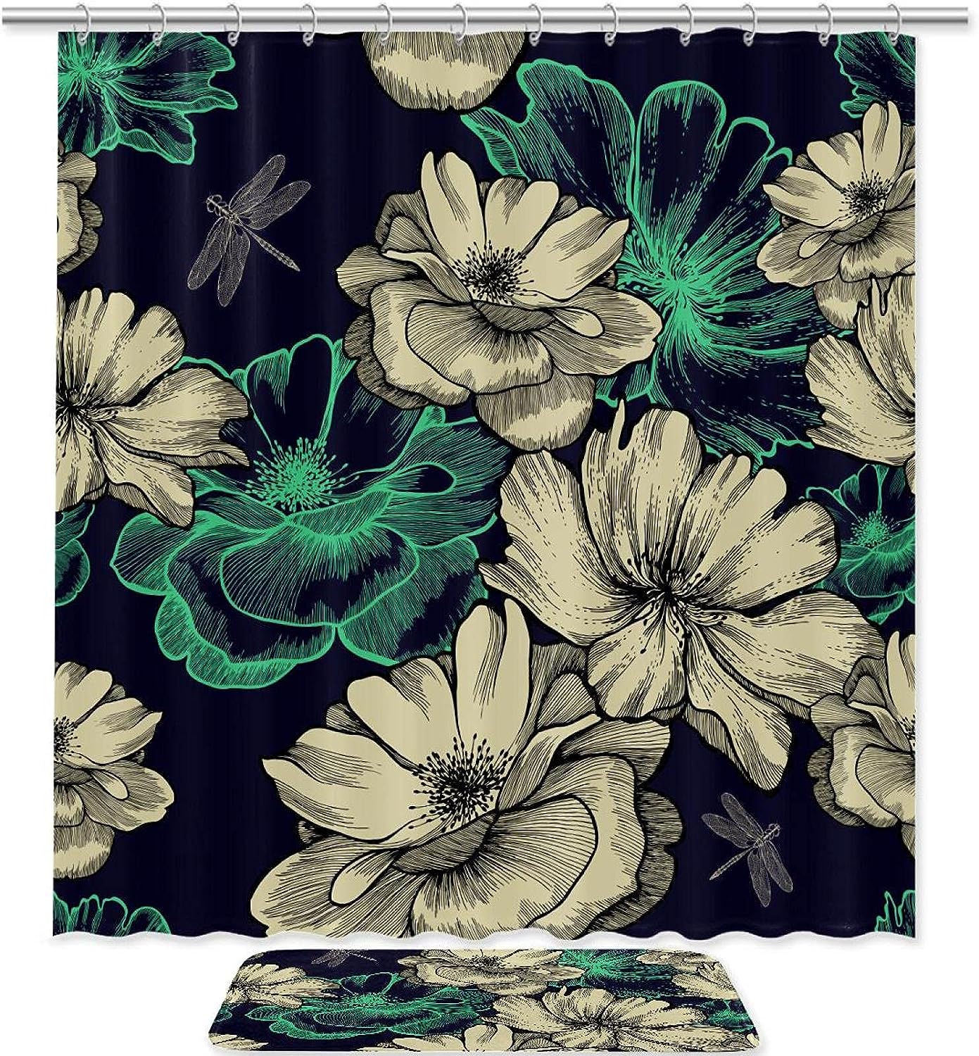 Roses And Dragonflies Shower Curtain With Microfiber Accents Natural Bathroom Decor