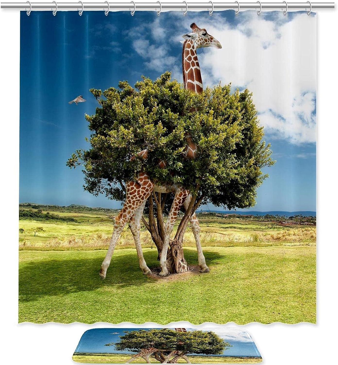Giraffe Tree Photo Manipulation Shower Curtain With Microfiber Accents Natural Bathroom Decor