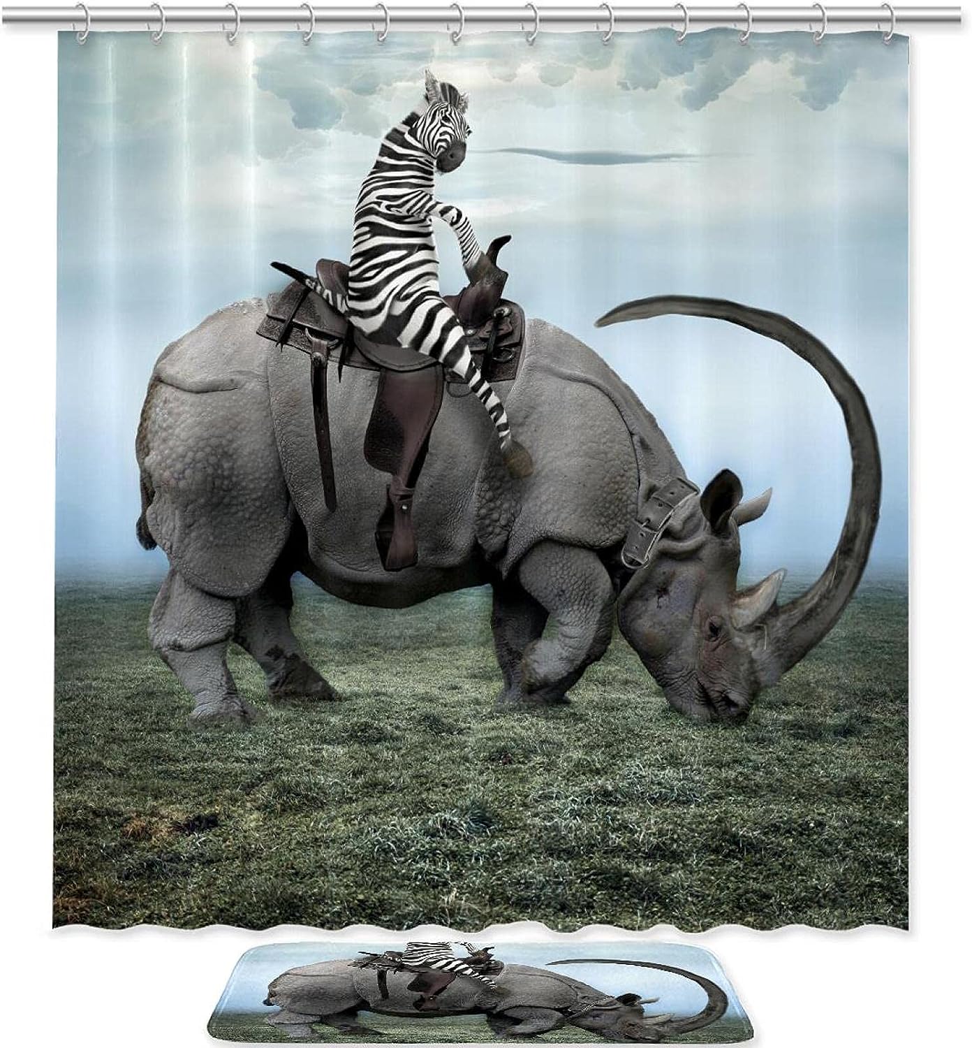 Rhino Zebra Manipulation Shower Curtain With Microfiber Accents Animal Themed Bathroom Decor