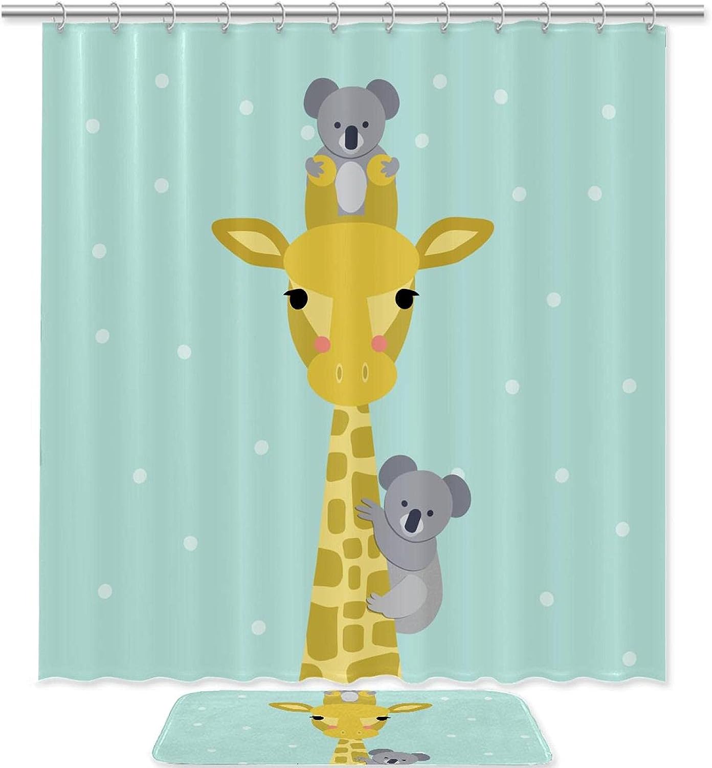 Giraffe Green Koala Shower Curtain With Microfiber Accents Animal Themed Bathroom Decor