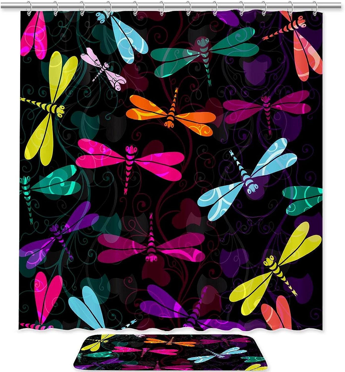 Dragonfly Animal Shower Curtain With Microfiber Accents Water Themed Bathroom Decor