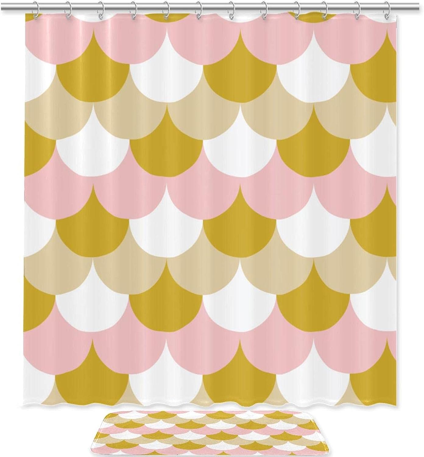 Rose Gold Fish Scales Shower Curtain With Microfiber Accents Water Themed Bathroom Decor