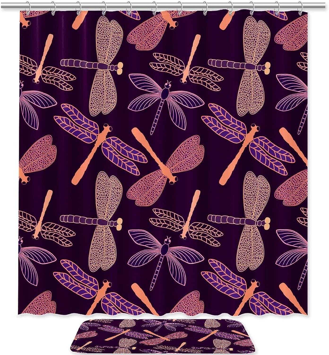 Dragonfly Shower Curtain With Microfiber Accents Water Themed Bathroom Decor