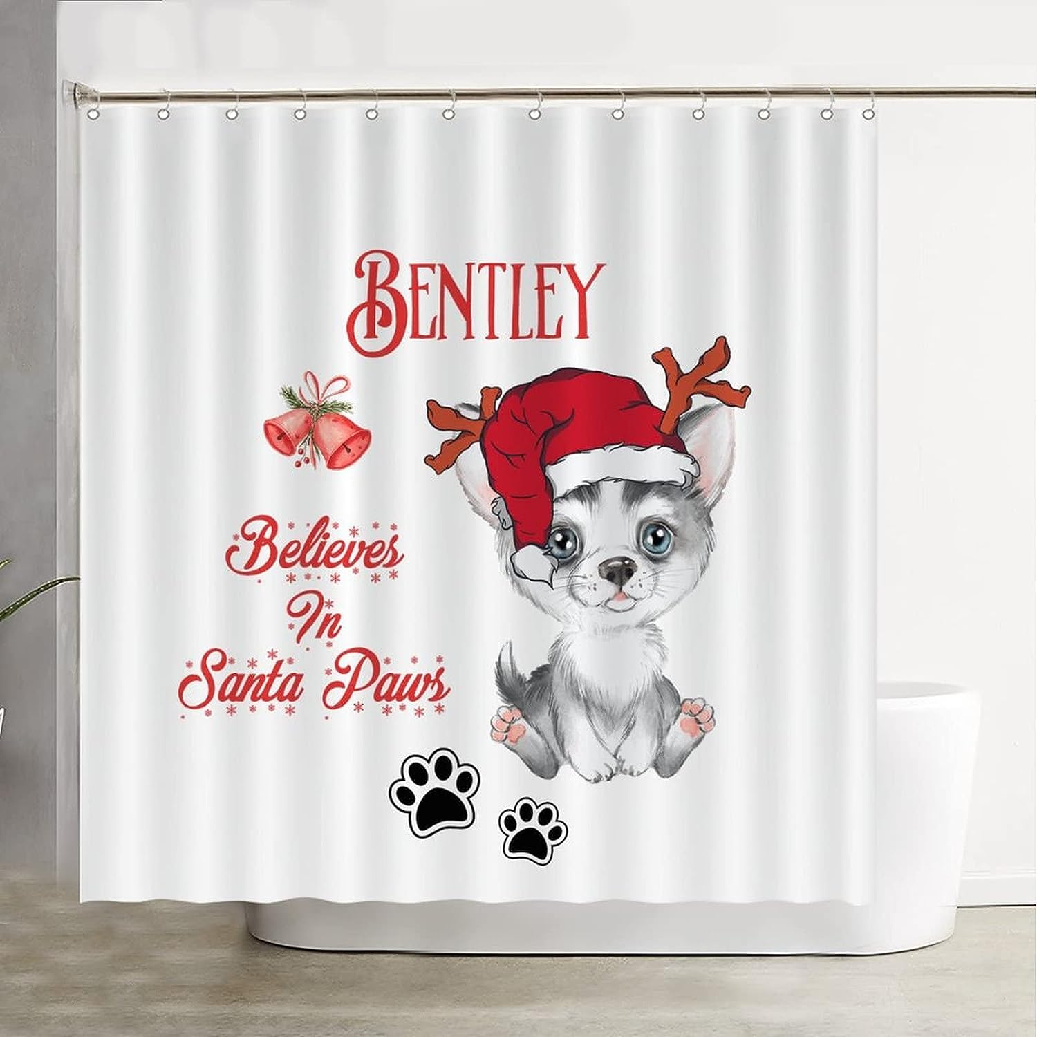 Santa Paws Shower Curtain With Country Design Perfect For Dog Lovers Bathroom Decor
