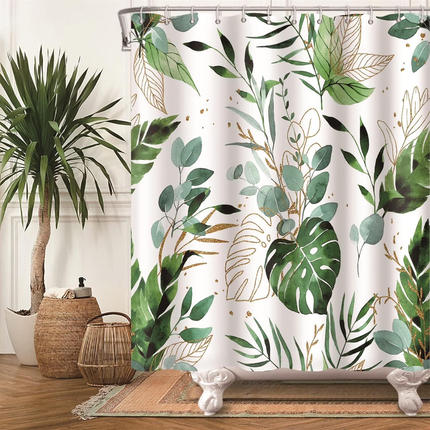 Green Palm Shower Curtain In Tropical Design Perfect For Bathroom Decor
