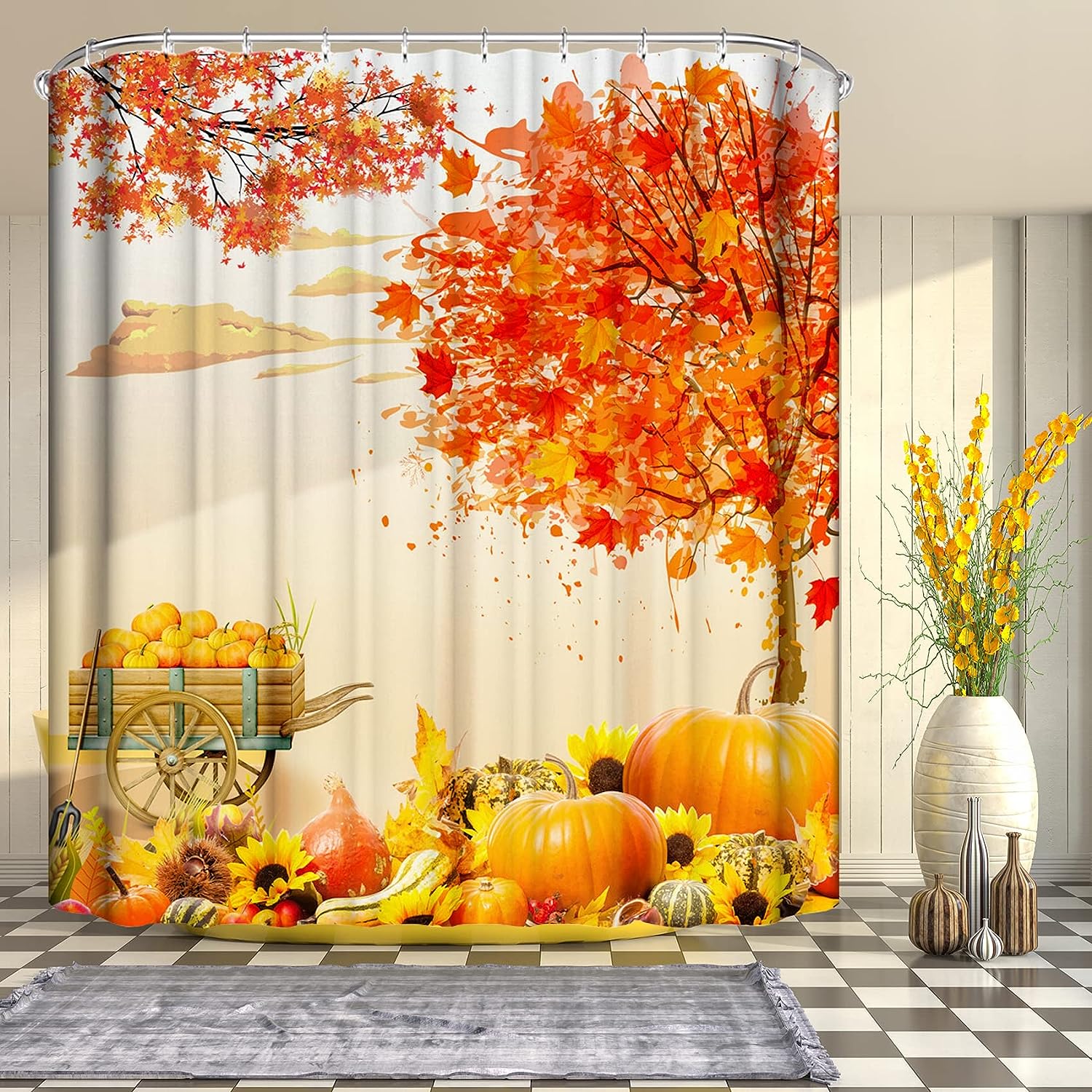 Fall Pumpkins Shower Curtain For Bathroom Fall Shower Curtain With Maple Leaves Perfect For Bathroom Decor