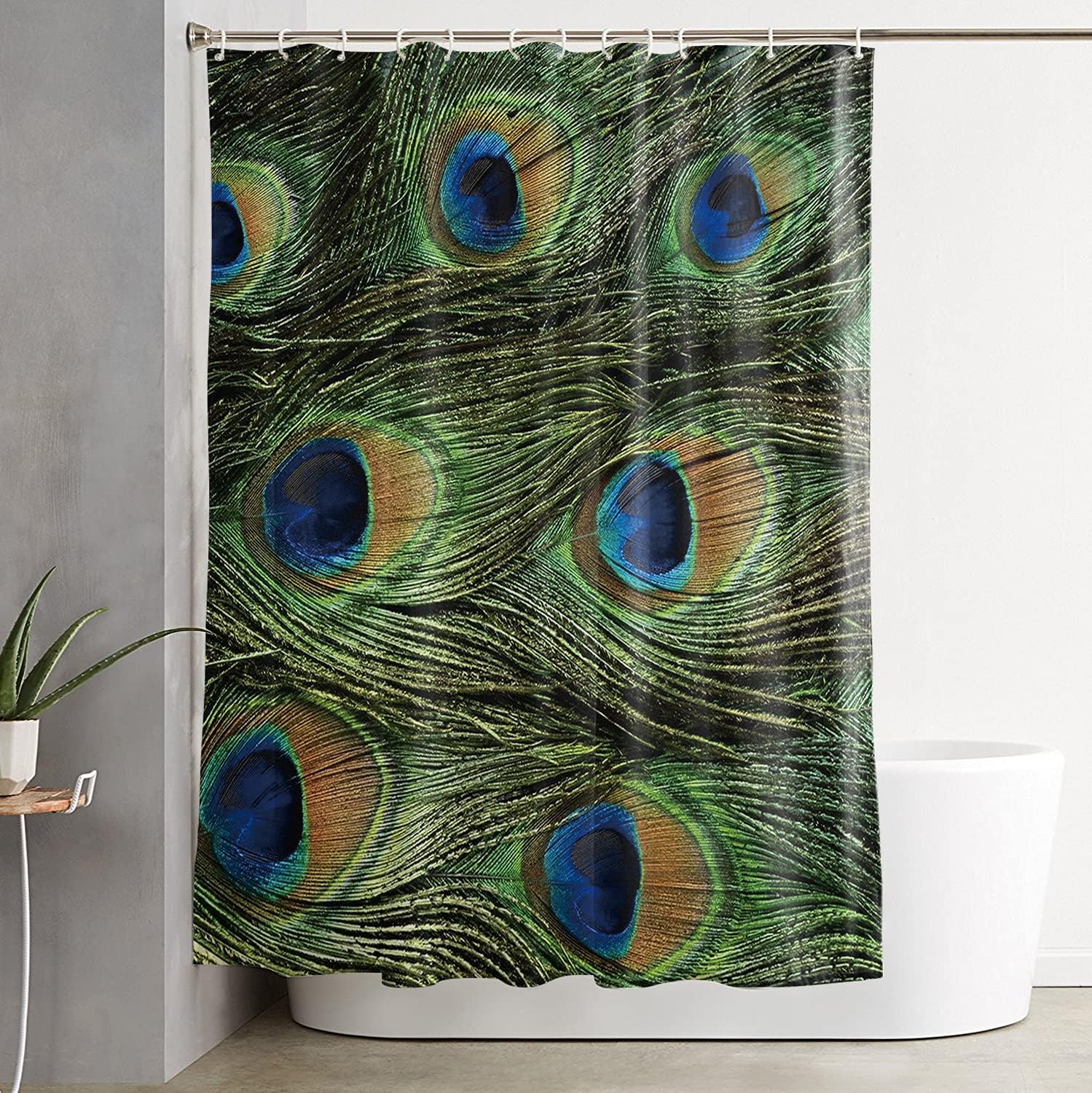 Green Peacock Feather Shower Curtain In Animal Print Perfect For Bathroom Decor