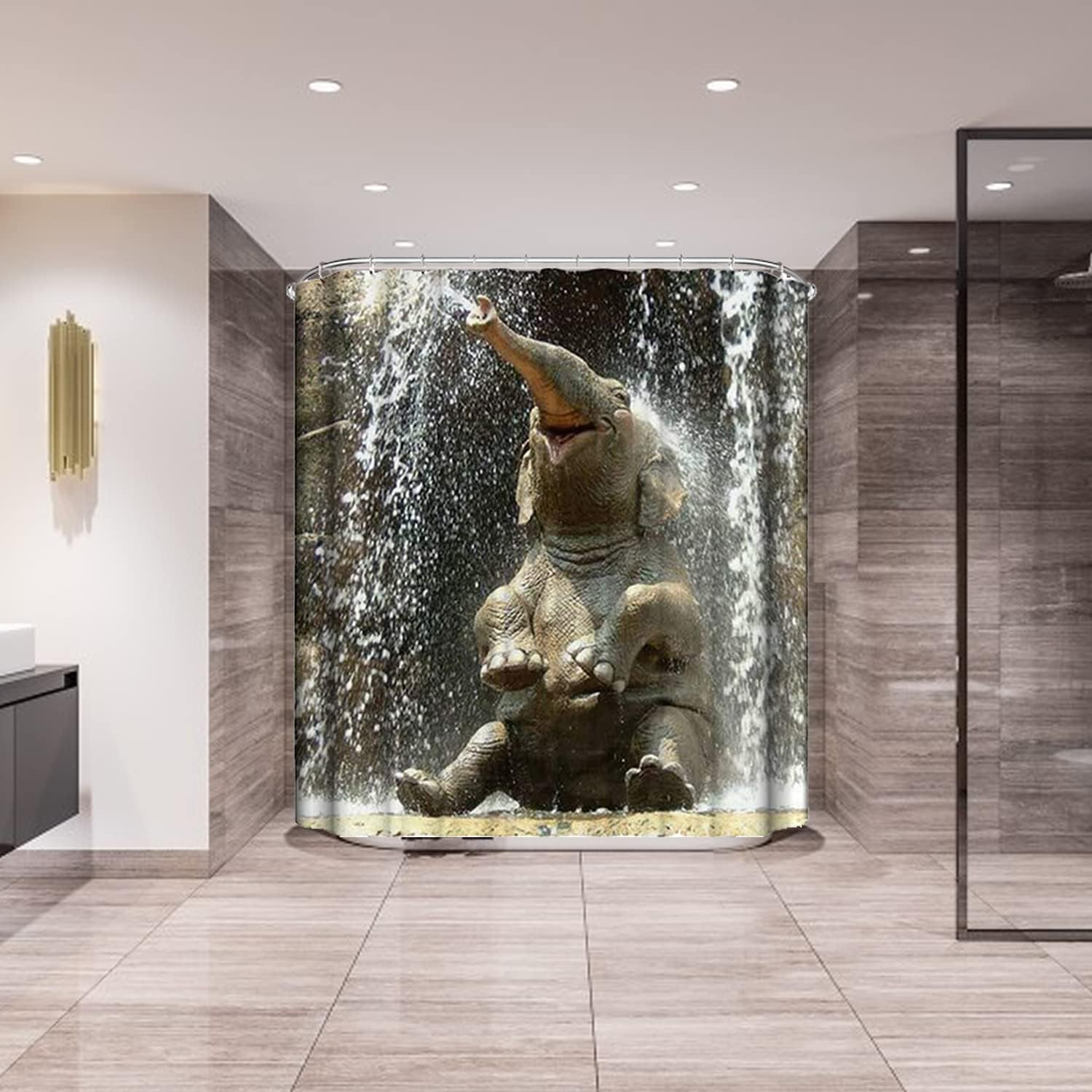 Elephant Waterfall Shower Curtain Heavy Duty And Modern For Your Bathroom Decor