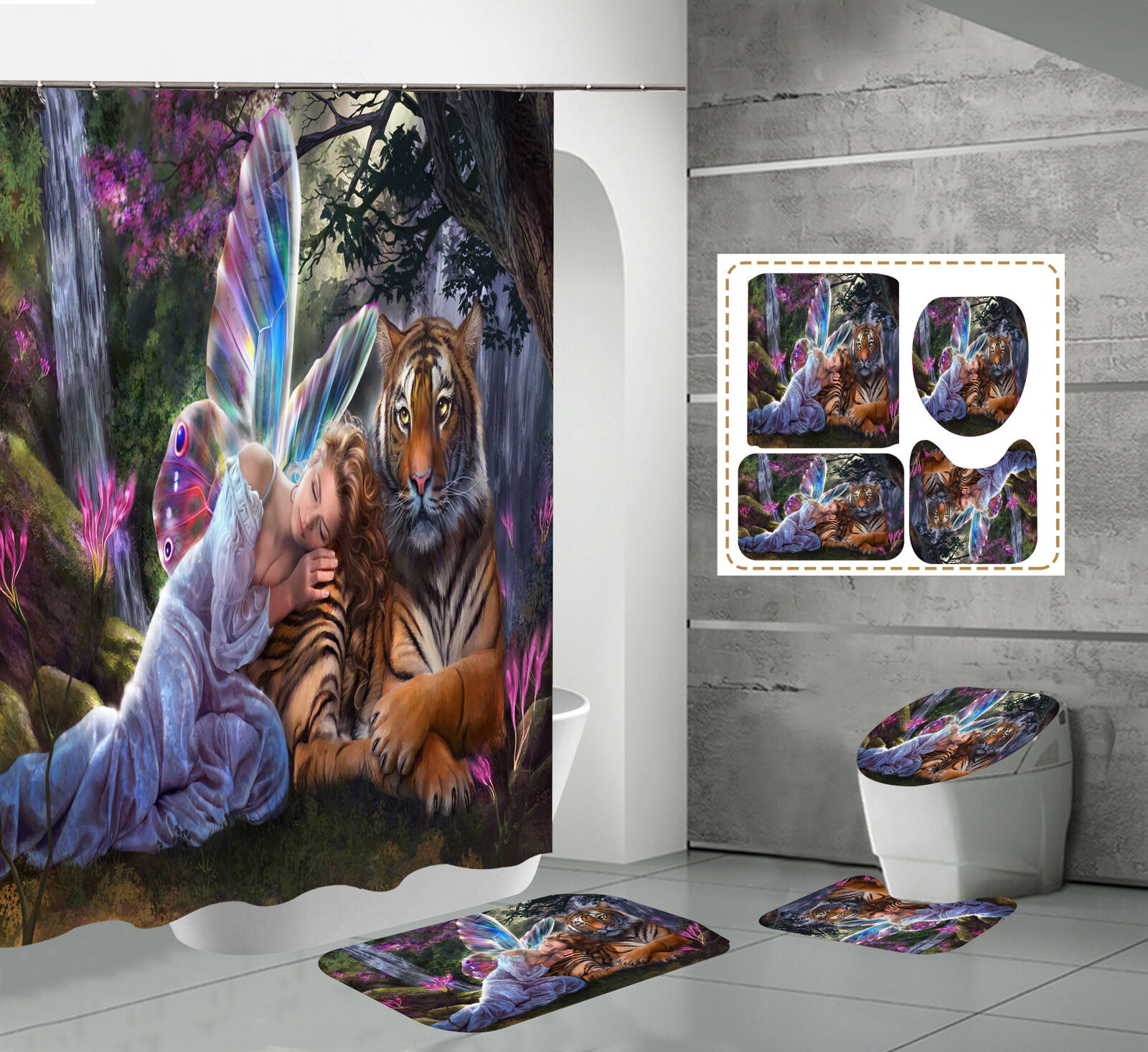 Fairy Tale Beauty&Tiger Bathroom Shower Curtain For Your Home Decor