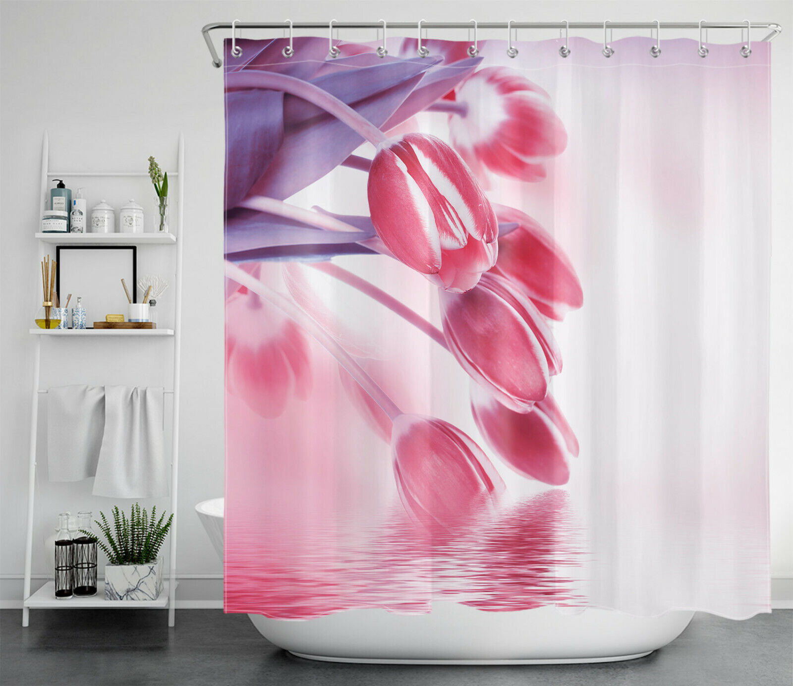 Pink Tulip Flower Shower Curtain Beautiful And Botanical Bathroom Accessories