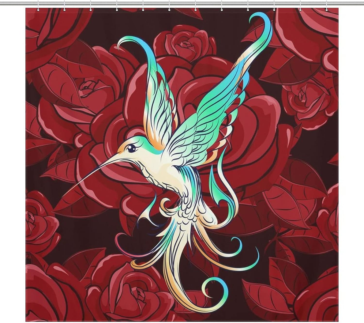 Cloth Decor Bath Curtains With Beautiful Hummingbird And Rose Shower Curtain