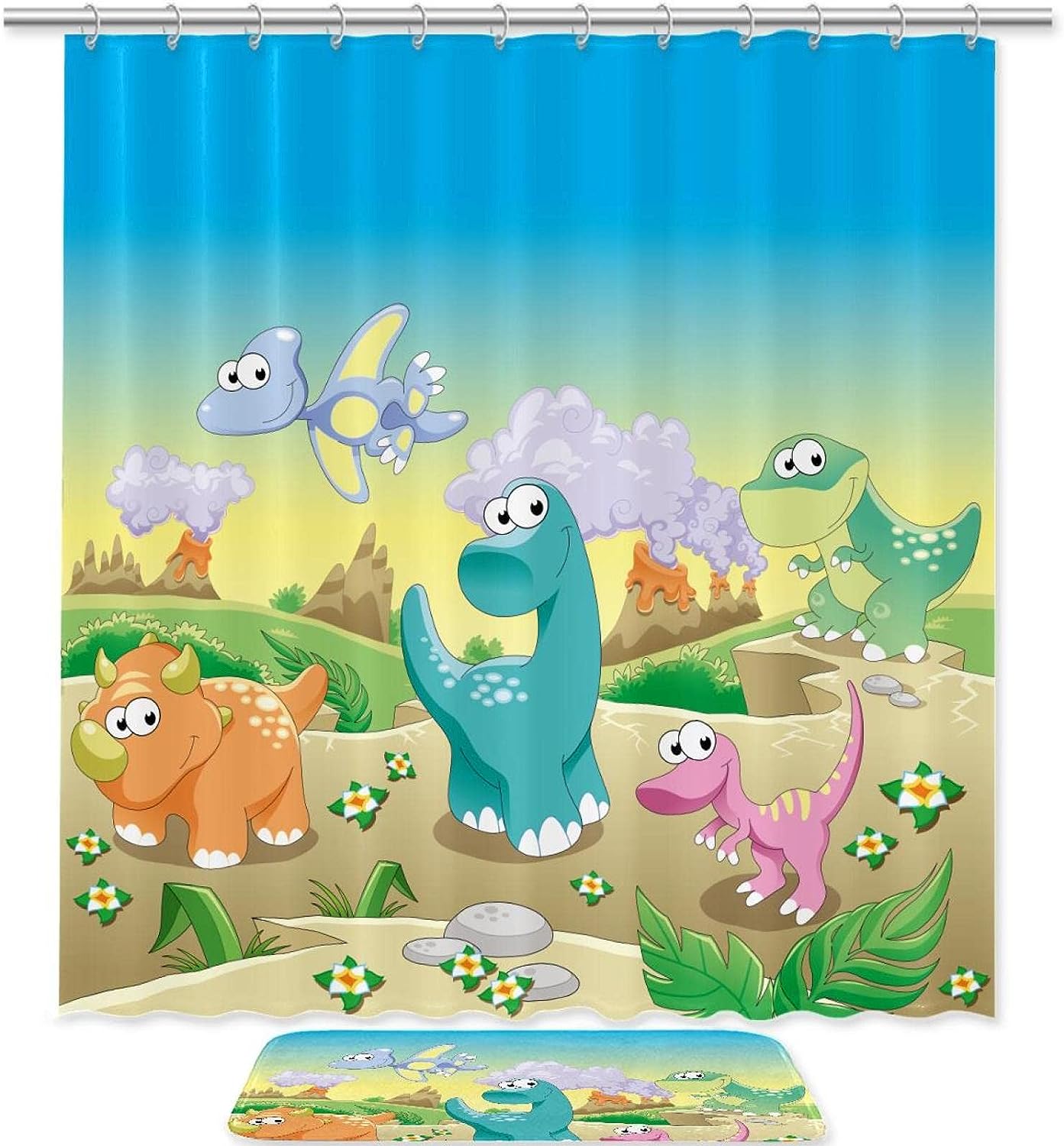 Bold, Waterproof Shower Curtain With Dinosaurs Design For Bathroom Decor
