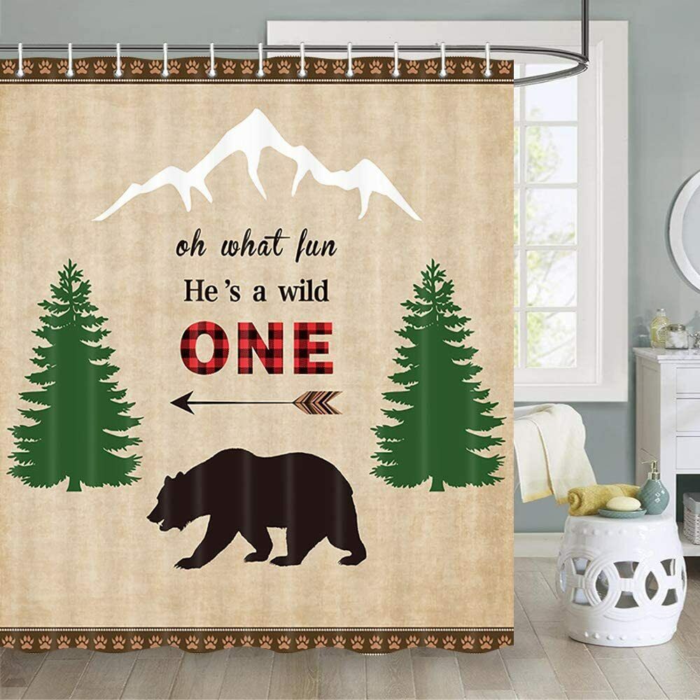 Rustic Wildlife Shower Curtain With Bear Design For Cabin Decor