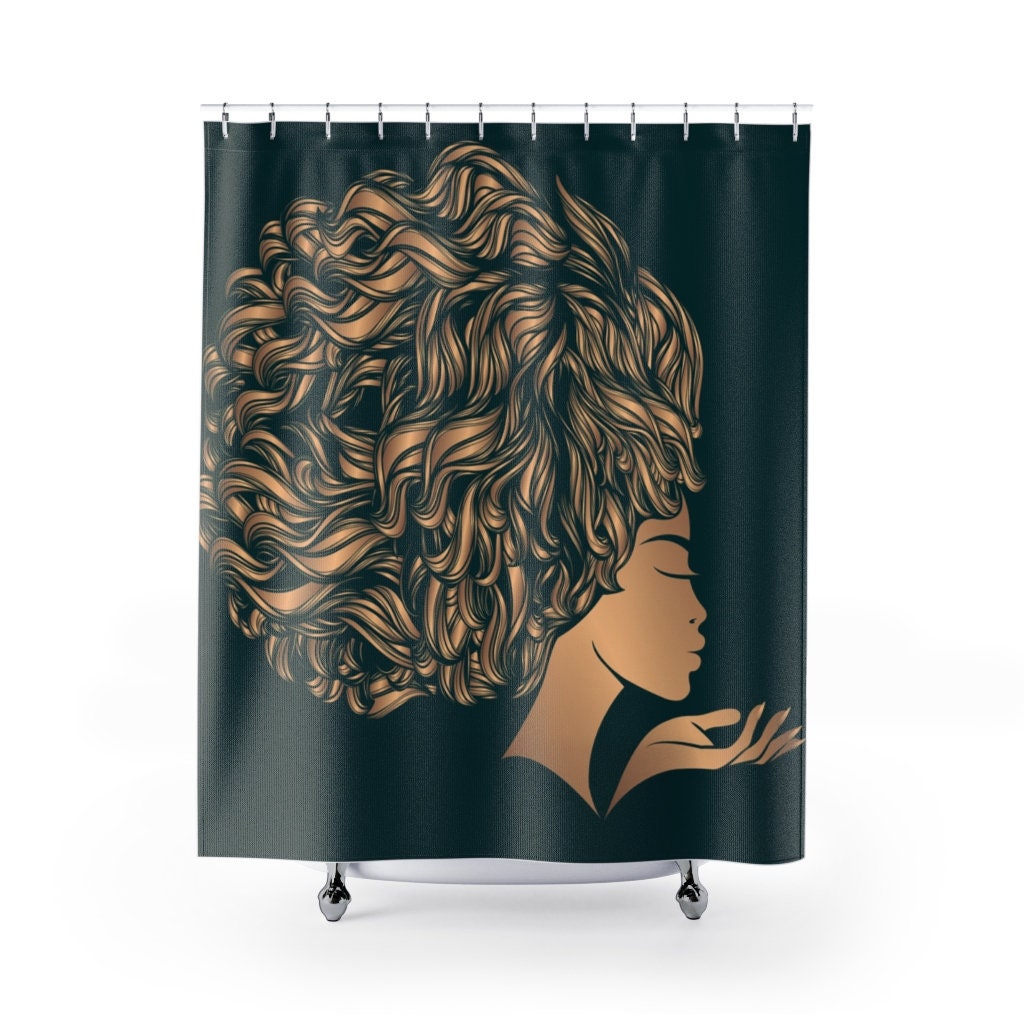 African Woman Shower Curtain With Glamorous Portrait And Afro Hairstyle For Bathroom Decor
