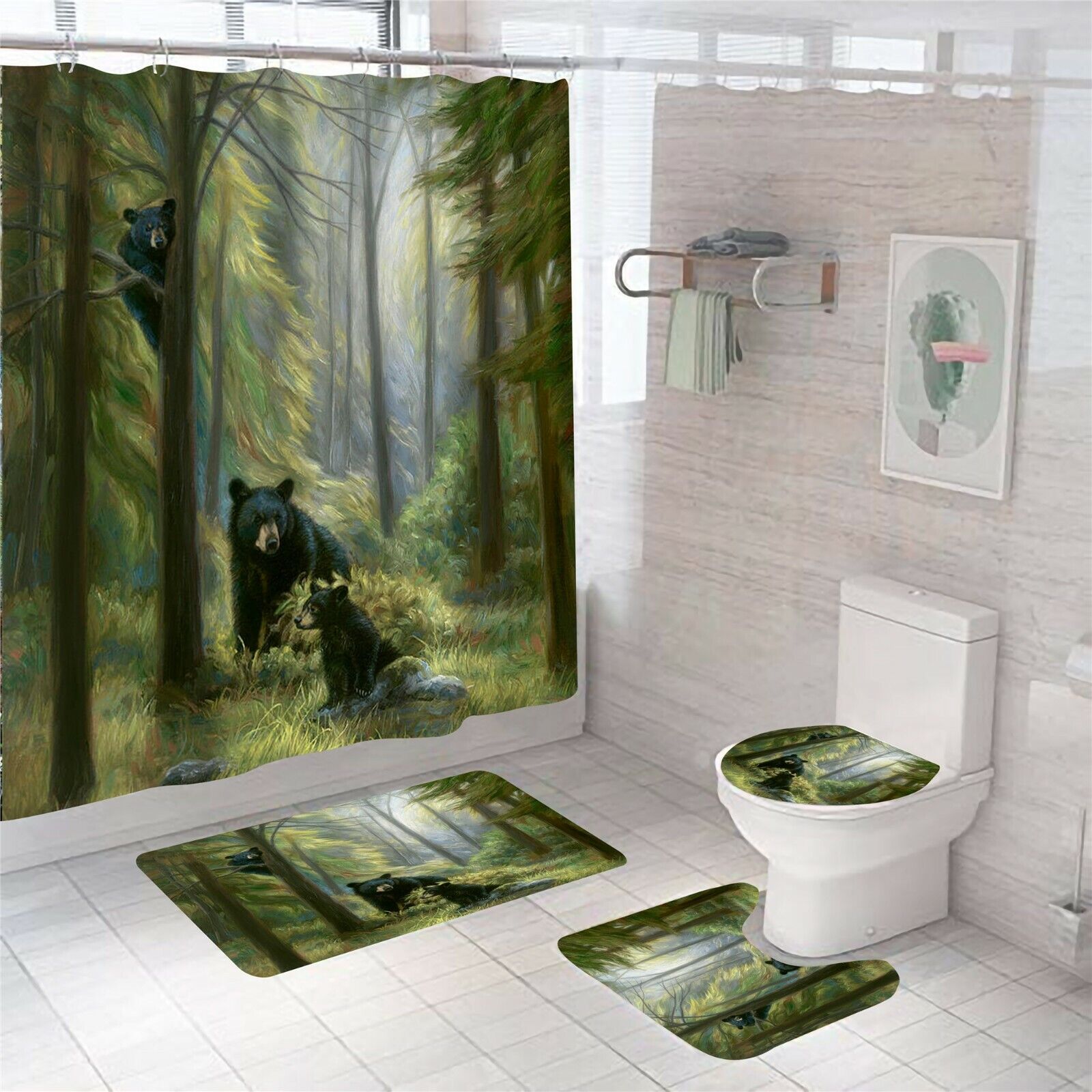 Thick Shower Curtain With Bear Design For Bathroom Decor