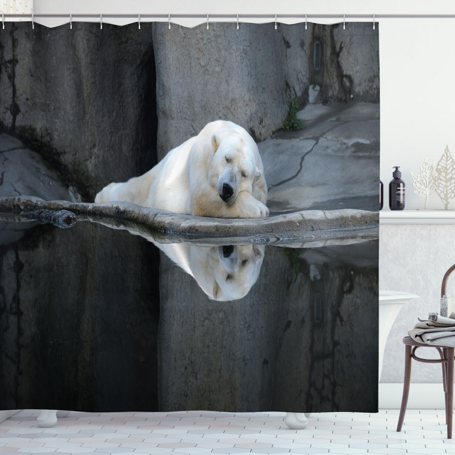 Sleeping Calm Zoo Animal Shower Curtain With Bear Print For Bathroom