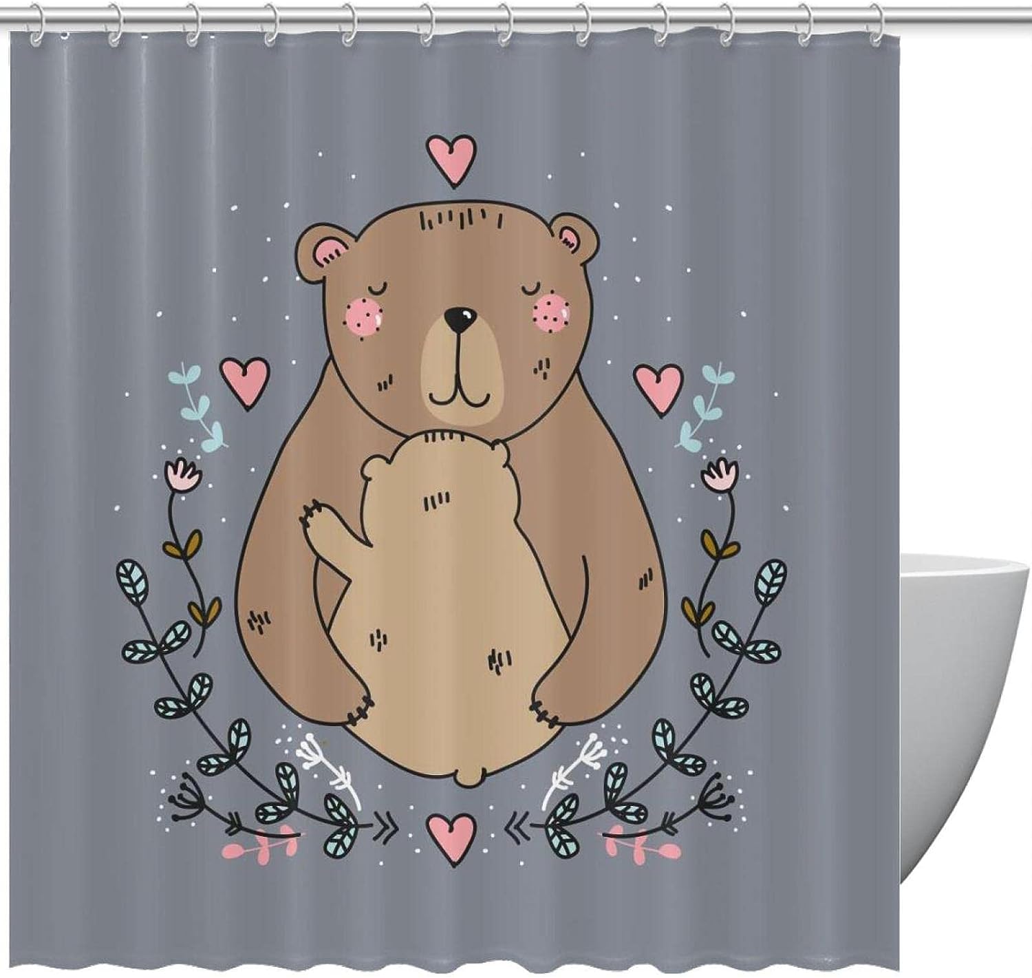 Chic And Modern Shower Curtain With Bear Print