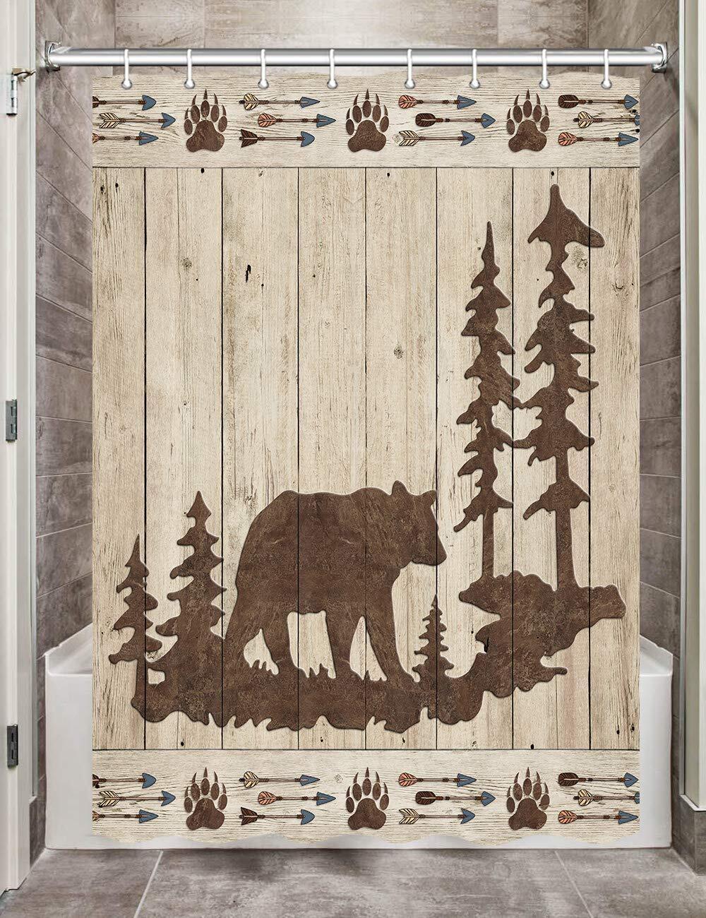 Small Waterproof Fabric Shower Curtain For Rv Camper With Bear Hunter Design